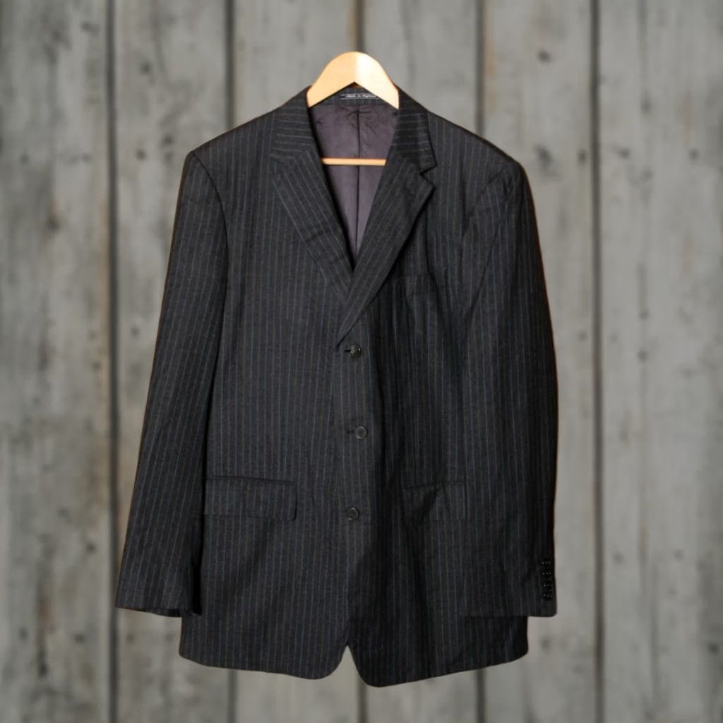 Vintage HIELD BROTHERS Gray & Blue Pinstriped Sport Coat Sz. 42L Men Shirt Jacket Coat Three Button 3 Button Long Double-Vented Size US XS / EU 42 / 0 - 1 Thumbnail