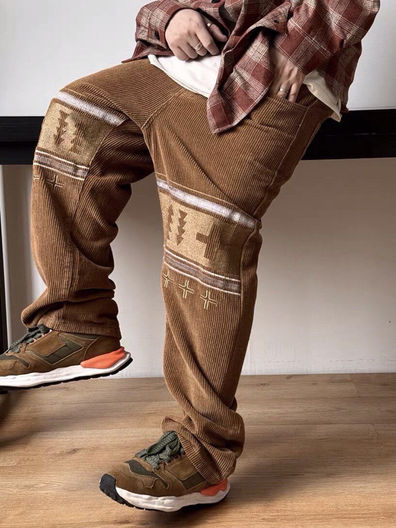 Retro y2k bohemian embroidered corduroy pants