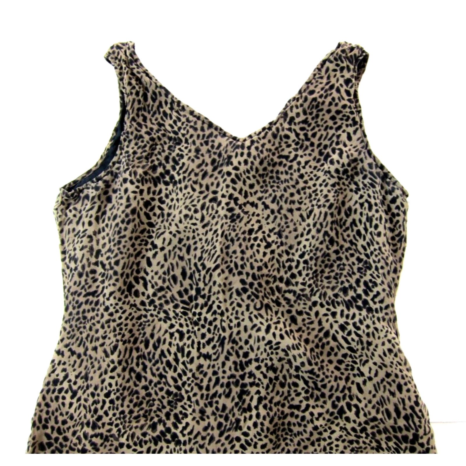 Calvin Klein Calvin Klein 100% Silk Brown Black Cheetah Print Straight Tank Tunic Dress 14 Size XL / US 12-14 / IT 48-50 - 3 Thumbnail