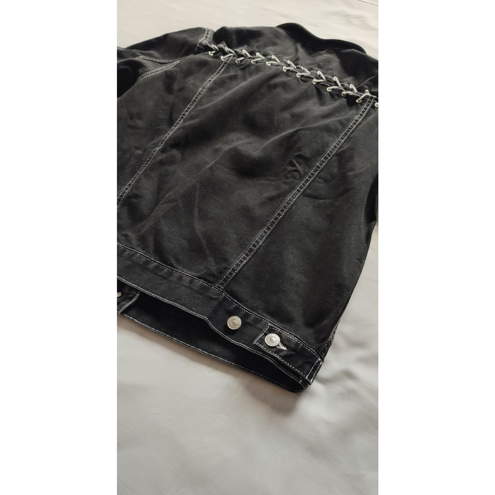 Topshop TOPSHOP MOTO women's Black Denim Jacket with Laces Size M / US 6-8 / IT 42-44 - 7 Thumbnail