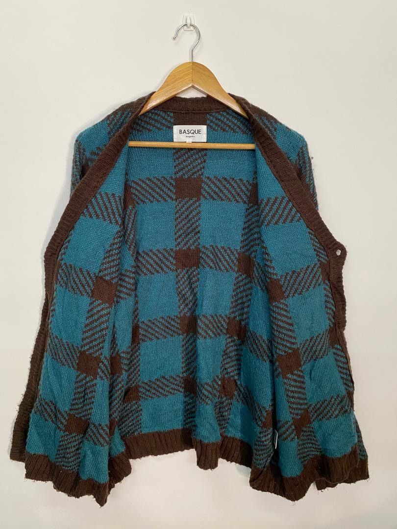 Japanese Brand Vintage Japanese Basque Magenta Cardigan Checked Knit Size US XXL / EU 58 / 5 - 7 Thumbnail