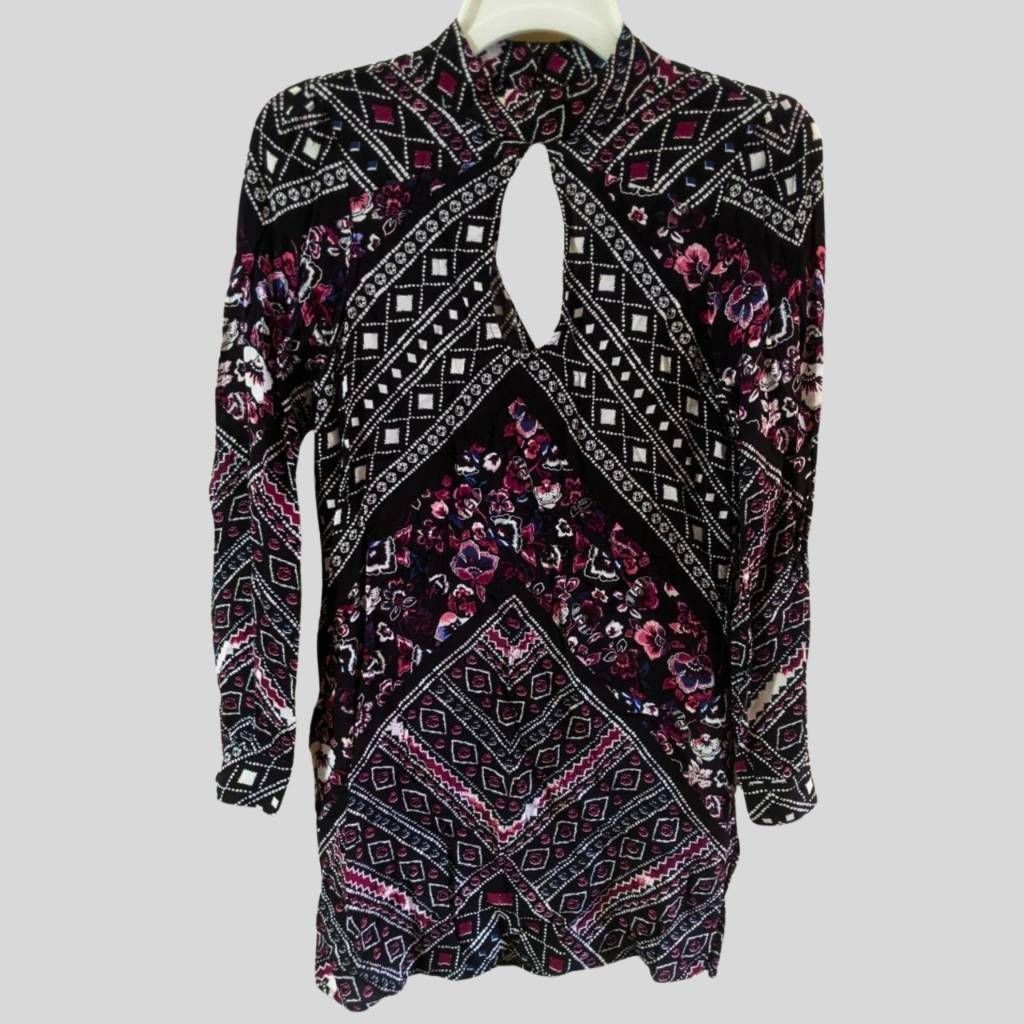 Express Express XS Boho Tunic Dress Black Floral Geometric Long Slee Size XS / US 0-2 / IT 36-38 - 1 Thumbnail