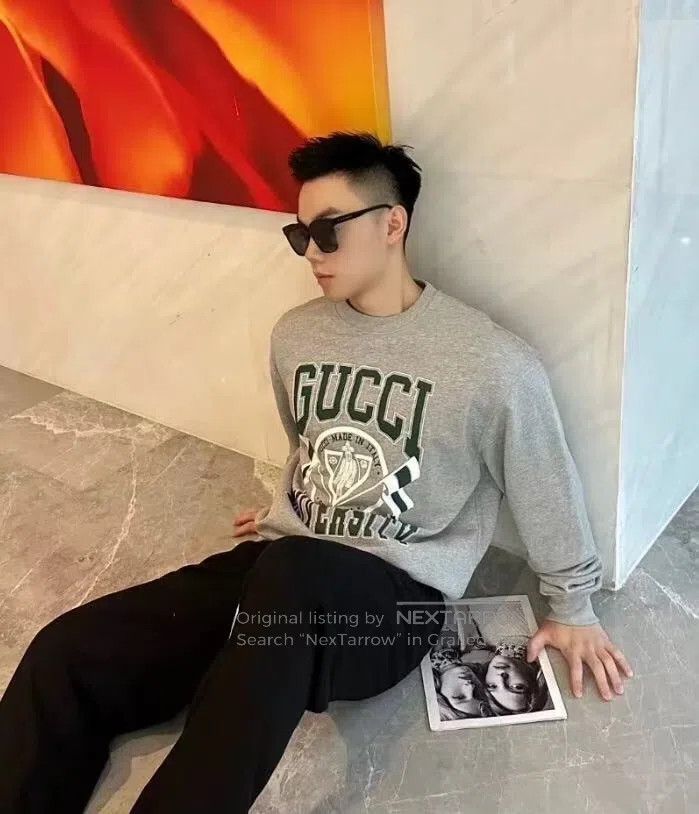Gucci Guicci Grey Logo Letter Printed Cotton Round Neck Long Sle Size US XS / EU 42 / 0 - 8 Thumbnail