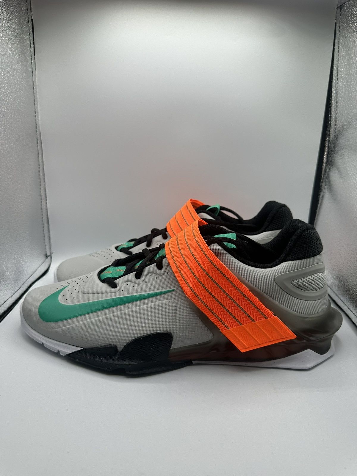 image of Nike Savaleos “Grey Fog Clear Emerald” Weightlifting Shoes, Men's (Size 11)