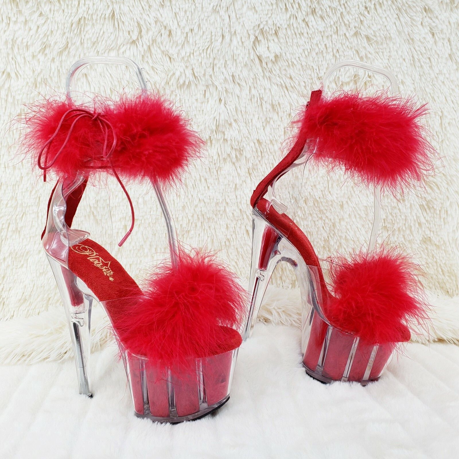 Other Adore 724F Red Marabou Platform Shoes Sandals 7" High Heel S Size US 11 / IT 41 - 7 Thumbnail
