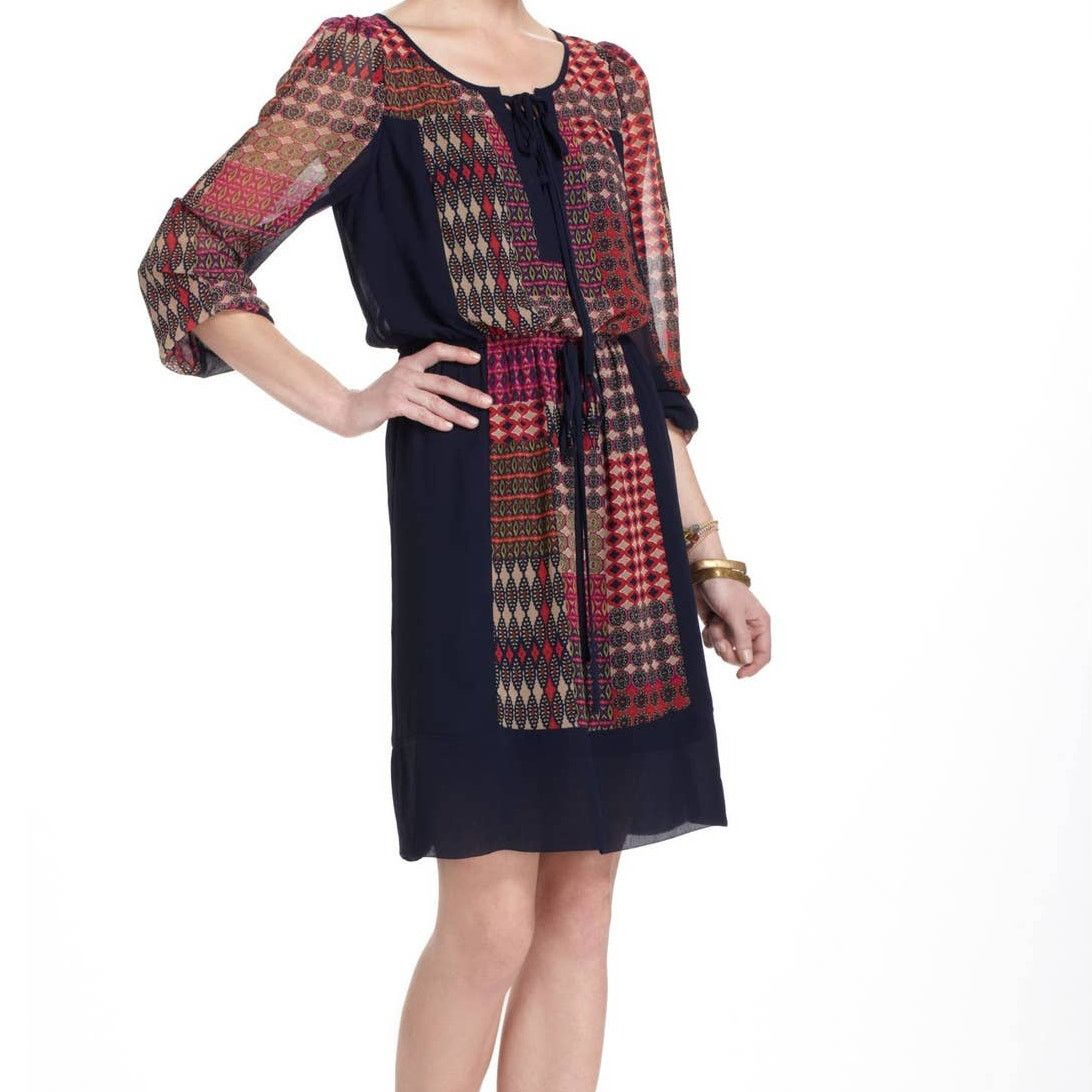 New Anthropologie Rosalie Peasant Mini Dress by Maeve XS Geo