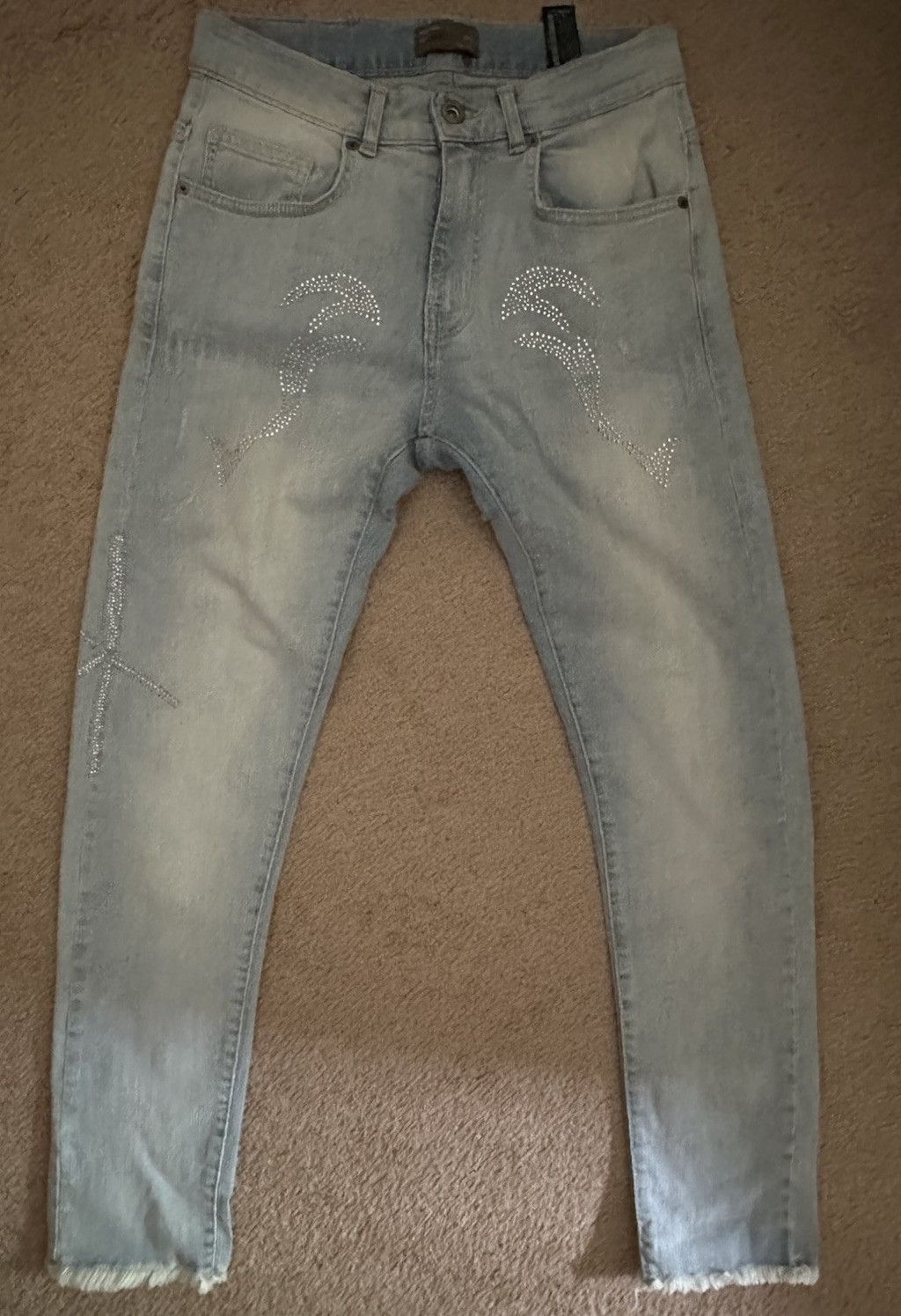 Zara Zara Embellished Skinny Stretch Jean Sparkle Lt Blue Denim S Size US 30 / EU 46 - 1 Thumbnail