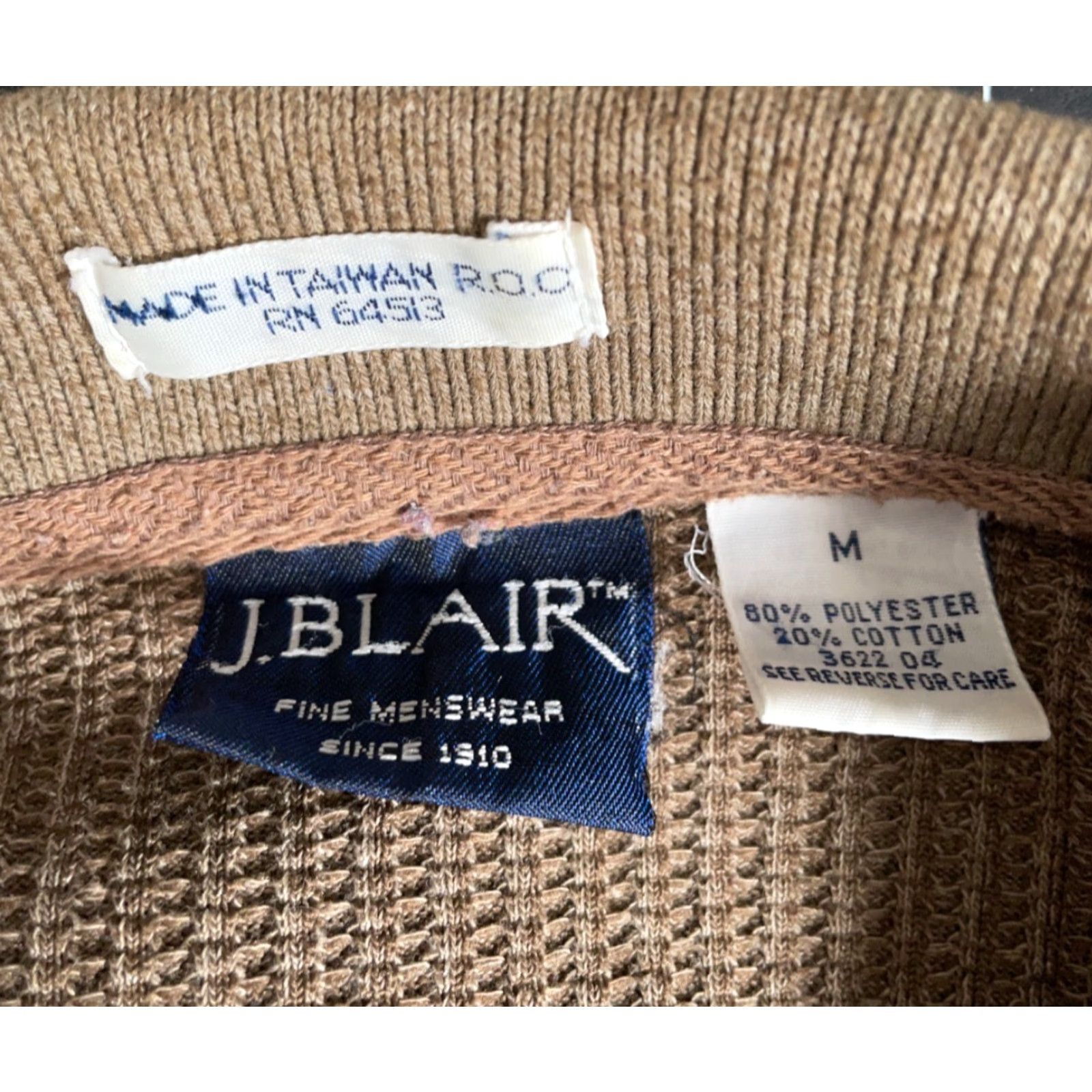 Vintage VINTAGE John Blair Polo Shirt Mens M Brown 90s Textured Waffle Knit Long Sleeve Casual Polo Size US M / EU 48-50 / 2 - 3 Thumbnail