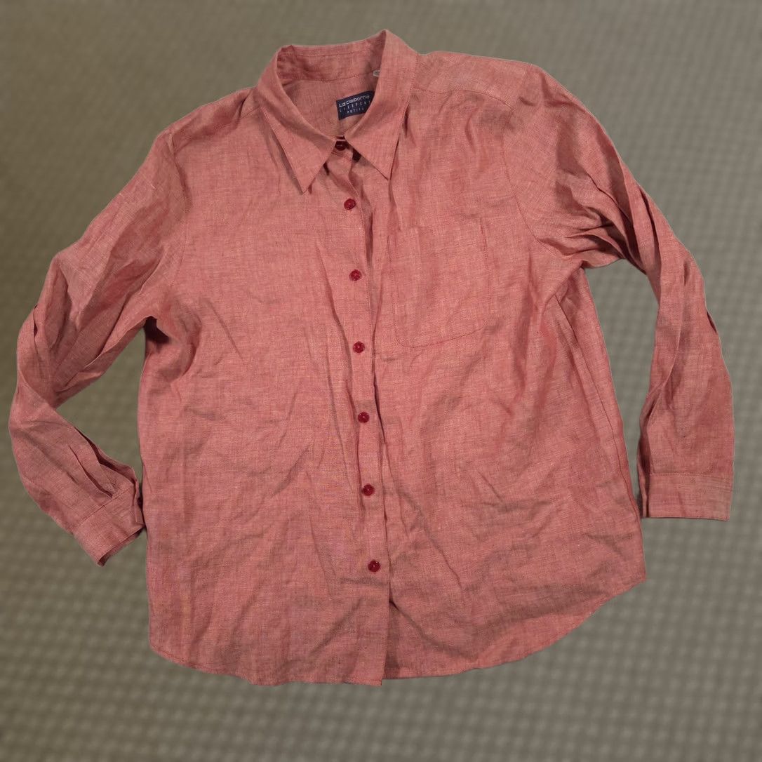 Liz Claiborne Liz Claiborne Shirt Womens Petite L Red Linen Button Front Long Sleeve Top Size L / US 10 / IT 46 - 1 Thumbnail