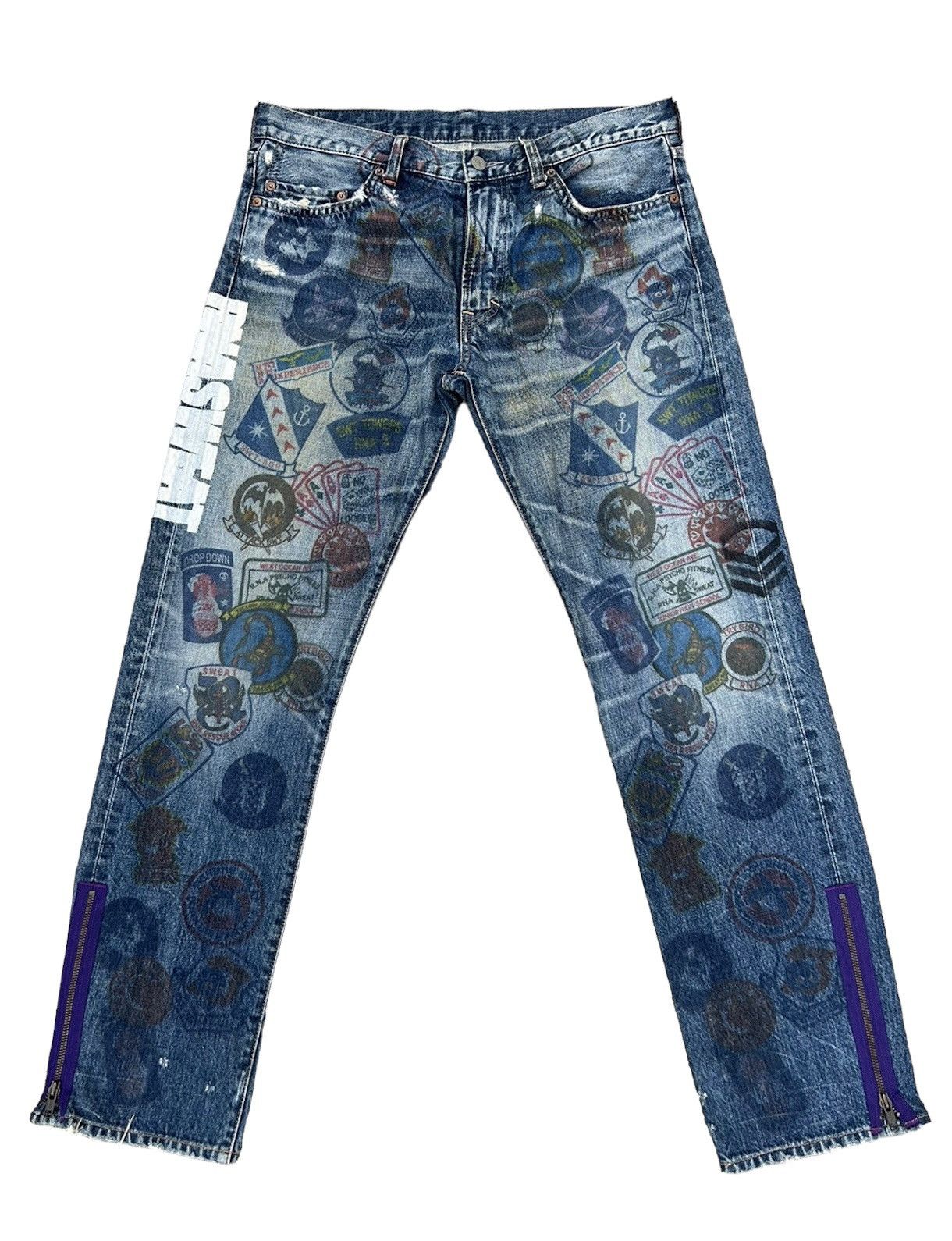 image of Vintage Rna Japan Printed Denim Jeans in Blue, Men's (Size 32)