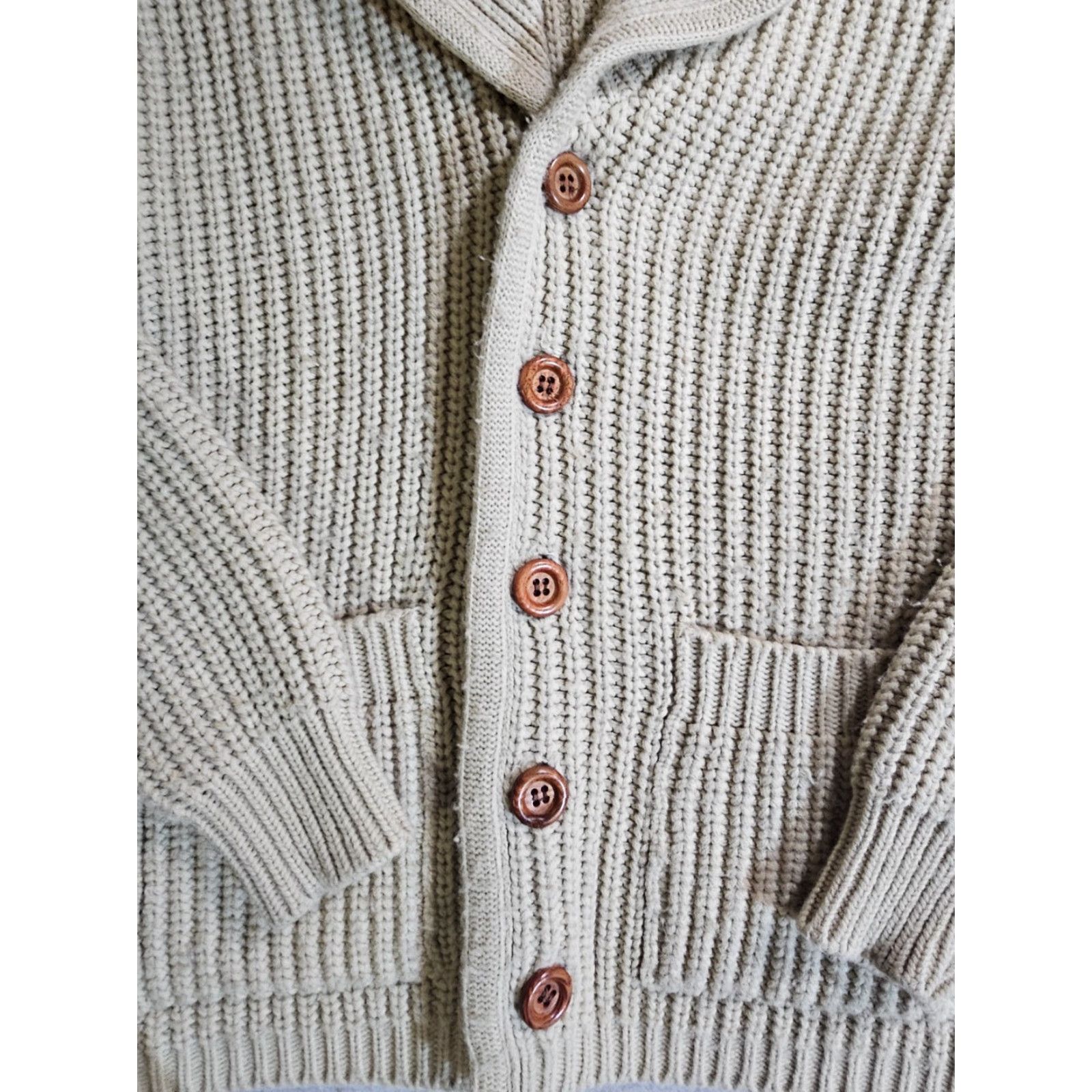 Vintage VINTAGE Montgomery Ward Cable Knit Shawl Collar Button-Up Cardigan Sweater M Ivory 1970s Grunge Mens Size US M / EU 48-50 / 2 - 5 Thumbnail