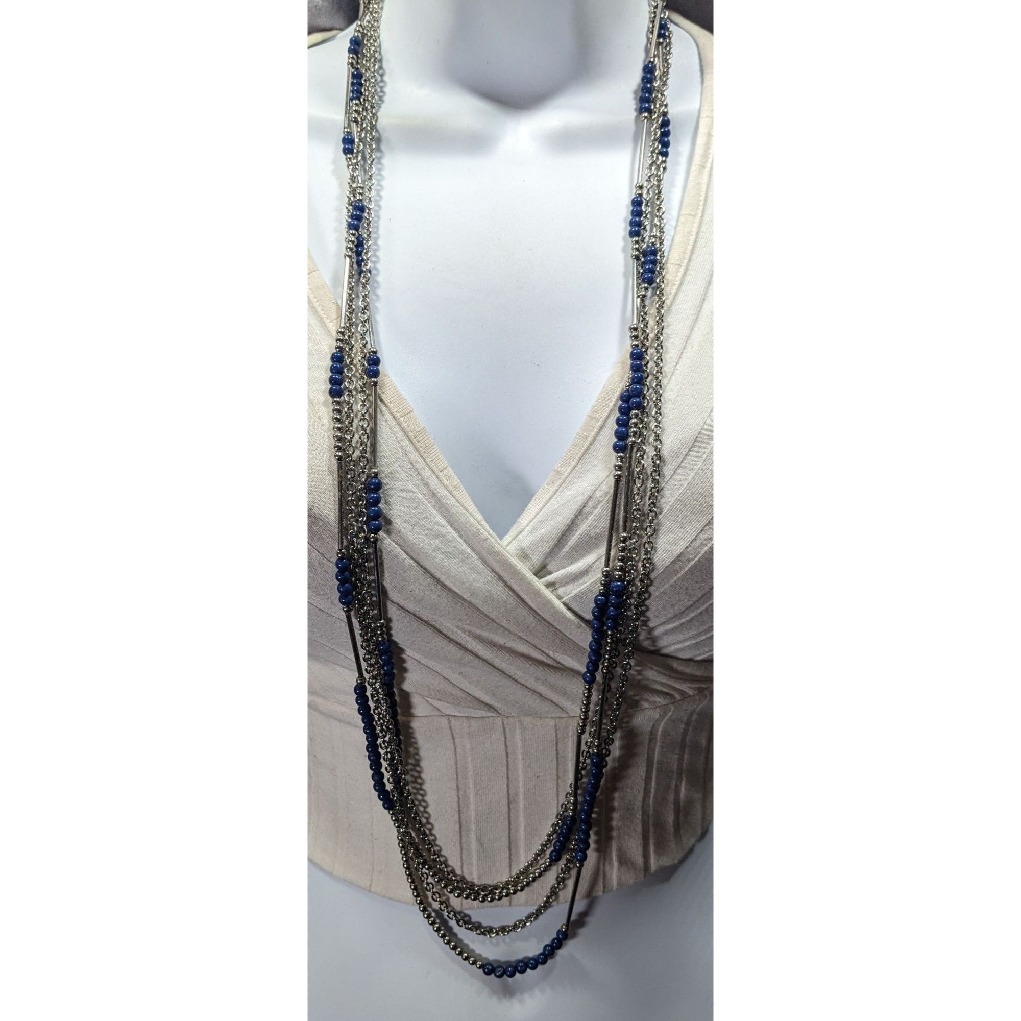 Other Premier Designs Layered Beaded Blue And Silver Tone Necklace Size ONE SIZE - 1 Thumbnail