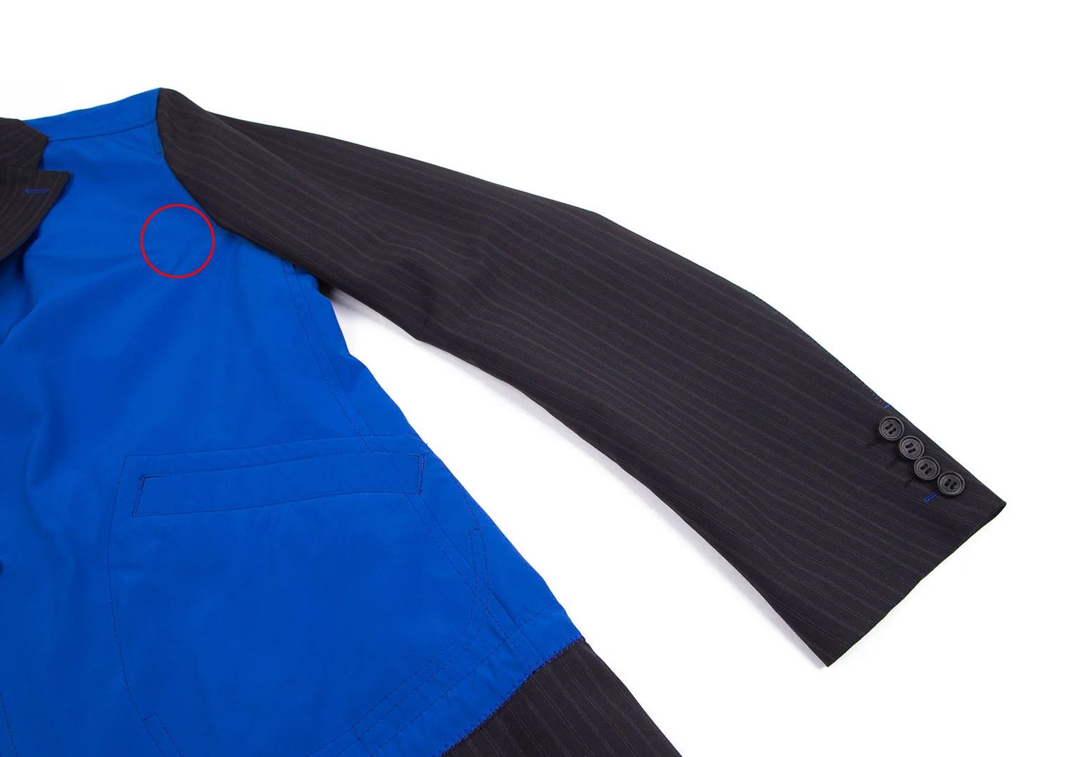 Junya Watanabe Front Mixed Material Stripe Jacket in Blue Black, Size M Size US M / EU 48-50 / 2 - 6 Thumbnail