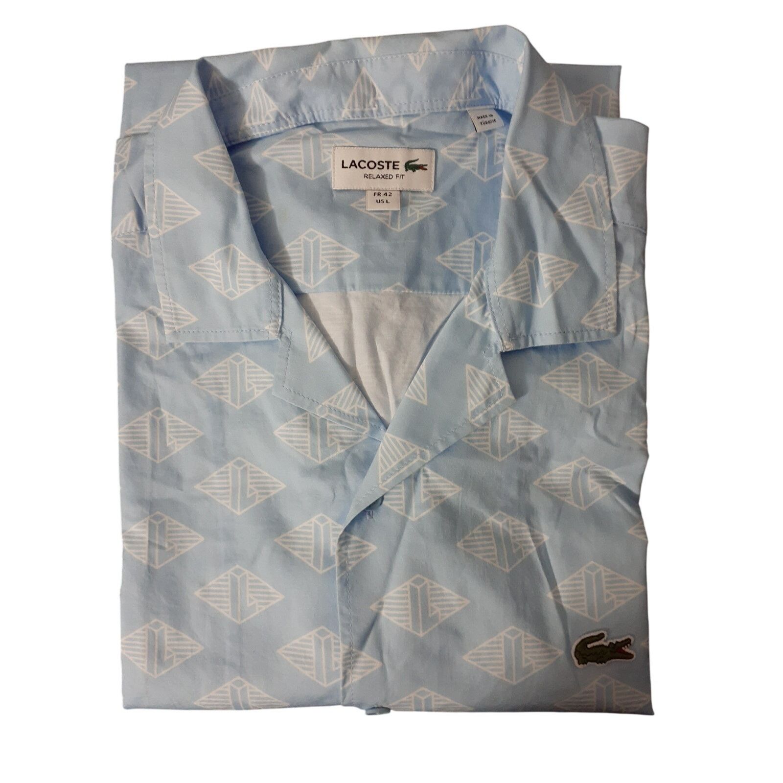 Lacoste Men's Short Sleeve Monogram Shirt Blue L