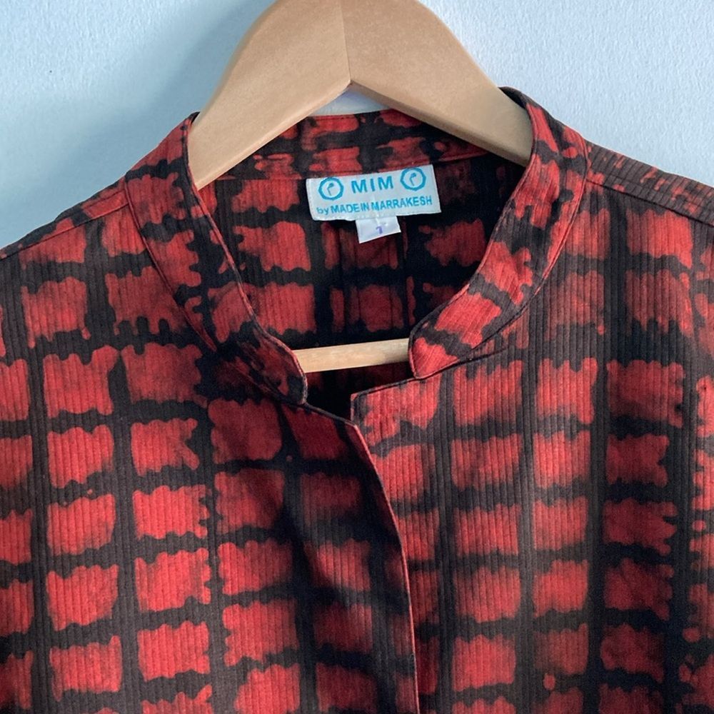 Vintage MIM Made in Marrakesh Cotton Tunic Blouse Red & Black Oversi Size ONE SIZE - 2 Thumbnail