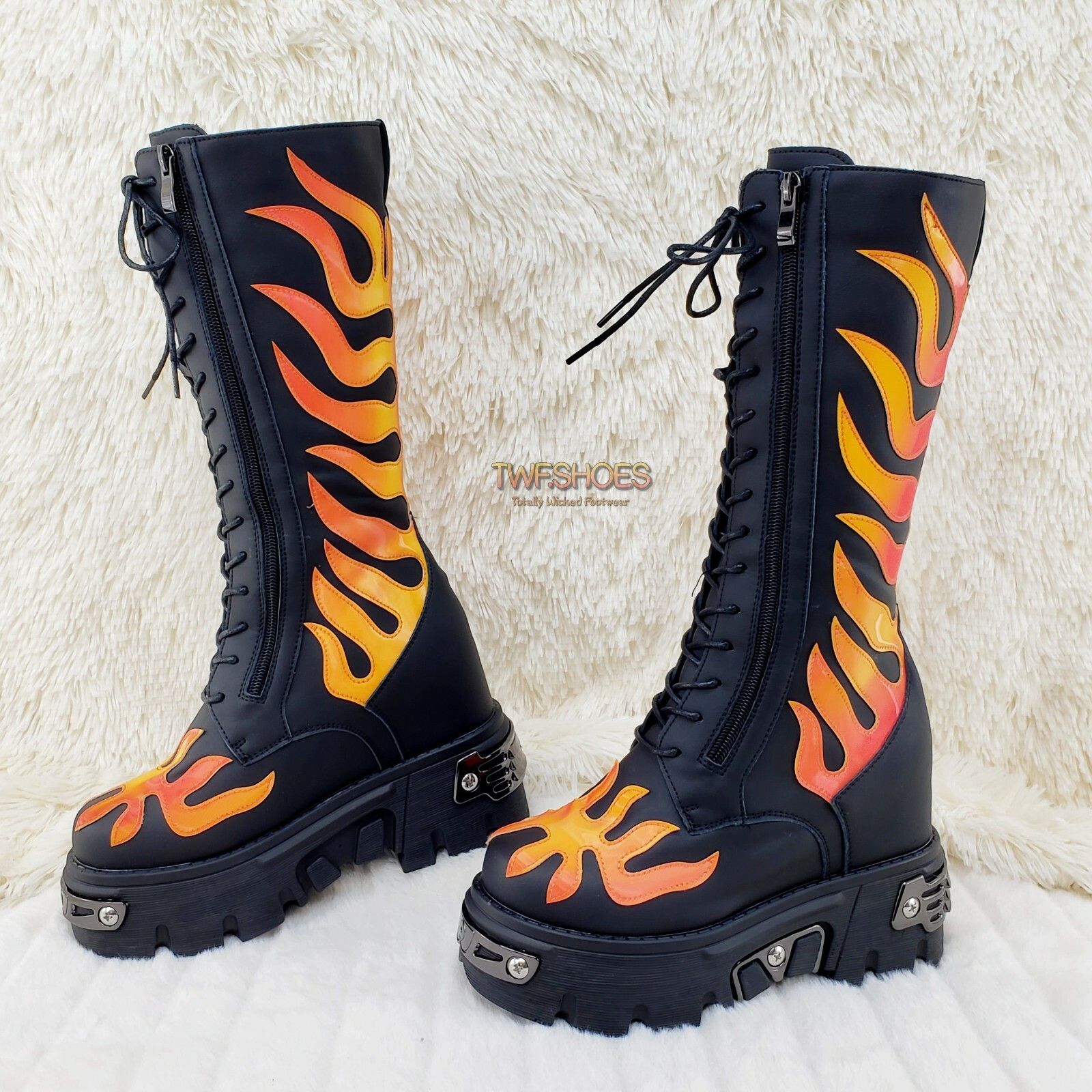 Other Wang Reflective Flame Punk Goth Rock 2" Platform 4.5 Hidden Size US 7.5 / IT 37.5 - 3 Thumbnail