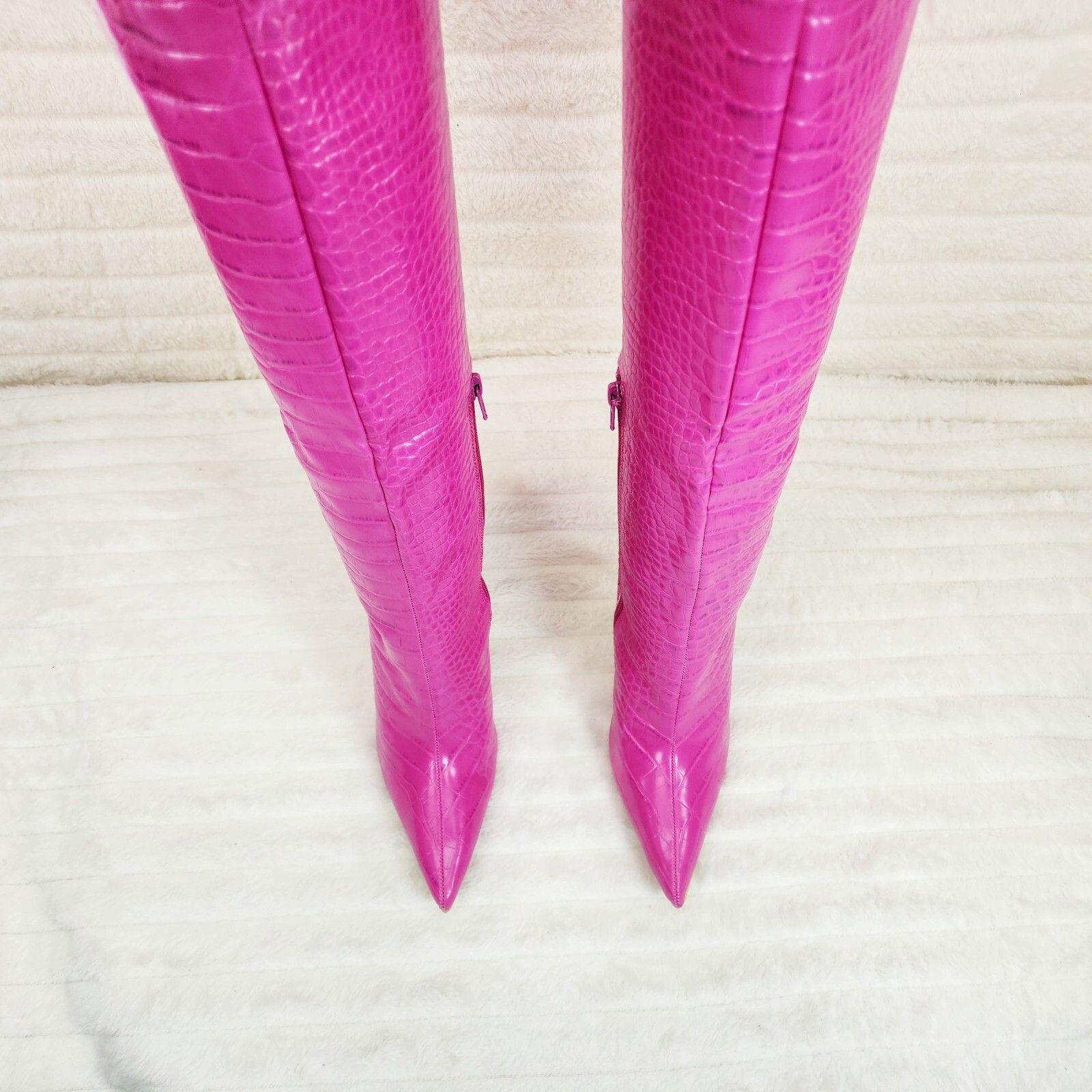 Other Flirty Fuchsia Pink Snake Texture Knee High Heel Stiletto Bo Size US 10 / IT 40 - 5 Thumbnail