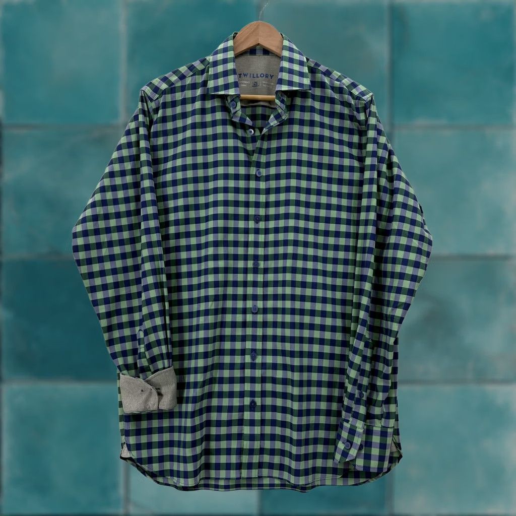 Vintage Twillory Dress Shirt Mens 15.5 34/35 Green Gingham Classic Stretch Performance Shirt Size 42R - 1 Thumbnail