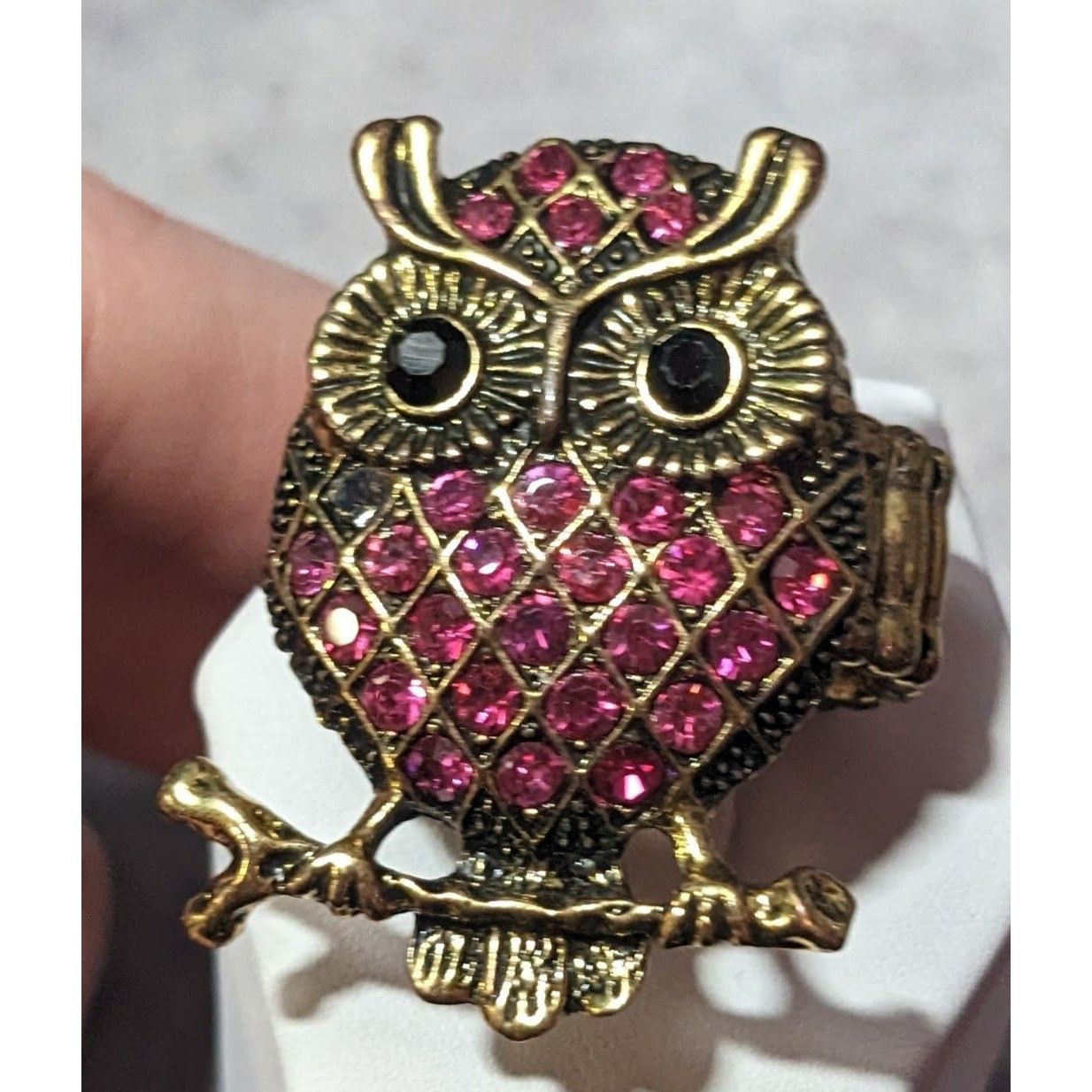 Other Witchy Cottagecore Pink Rhinestone Gold Tone Owl Stretch Rin Size ONE SIZE - 13 Thumbnail
