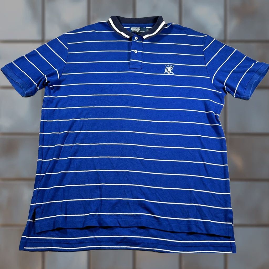 Polo Ralph Lauren Polo Ralph Lauren Polo Shirt Mens XL Blue Striped Cotton High Low Hem Golf Shirt Short Sleeve Casual Currentsals Size US XL / EU 56 / 4 - 1 Thumbnail