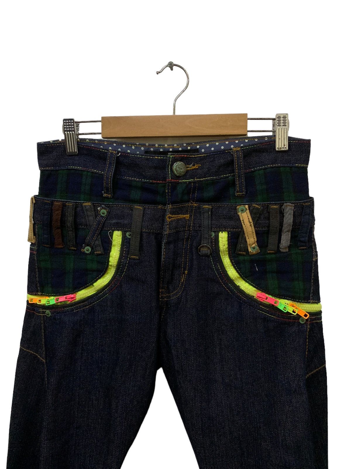 Japanese Brand Brithmint Japan Double Waist Neon Zipper Curved Leg Jeans Size US 30 / EU 46 - 7 Thumbnail