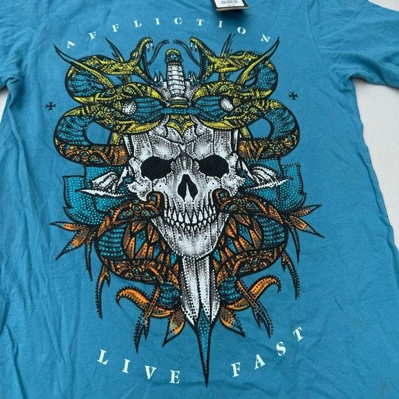 Affliction × Designer NWT AFFLICTION ROADHOUSE BLUE T-SHIRT SZ SMALL S Size US S / EU 44-46 / 1 - 4 Thumbnail