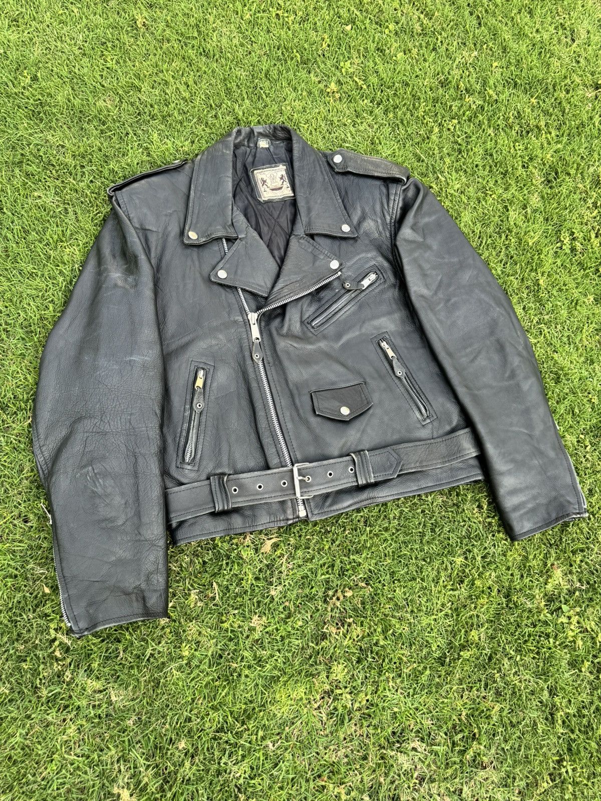 Vintage vintage distressed black BLL genuine cowhide leather biker Size US M / EU 48-50 / 2 - 4 Thumbnail
