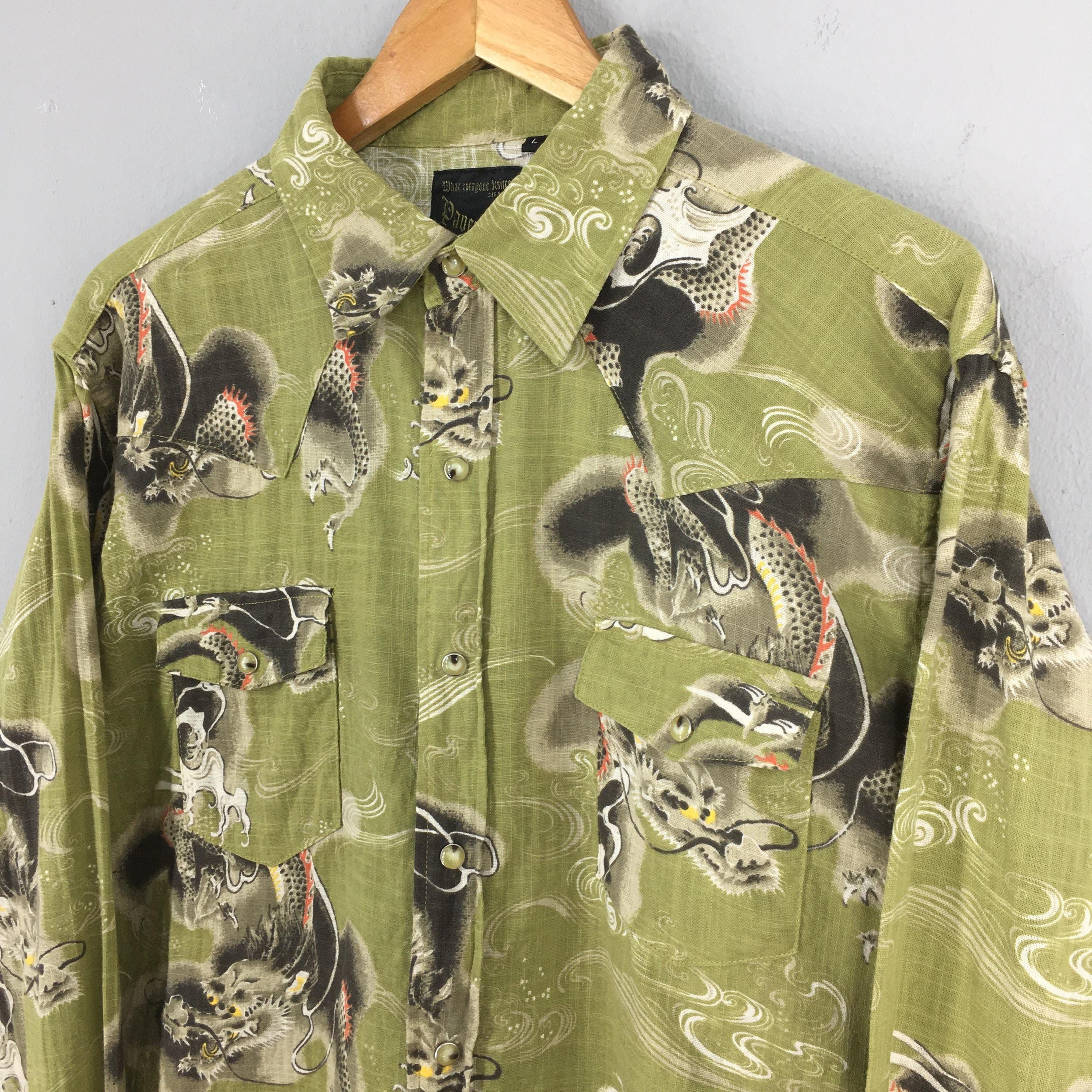 Flannel × Vintage Vintage Pavement Japanese Dragon Raijin Art Shirt Large Size US L / EU 52-54 / 3 - 3 Thumbnail