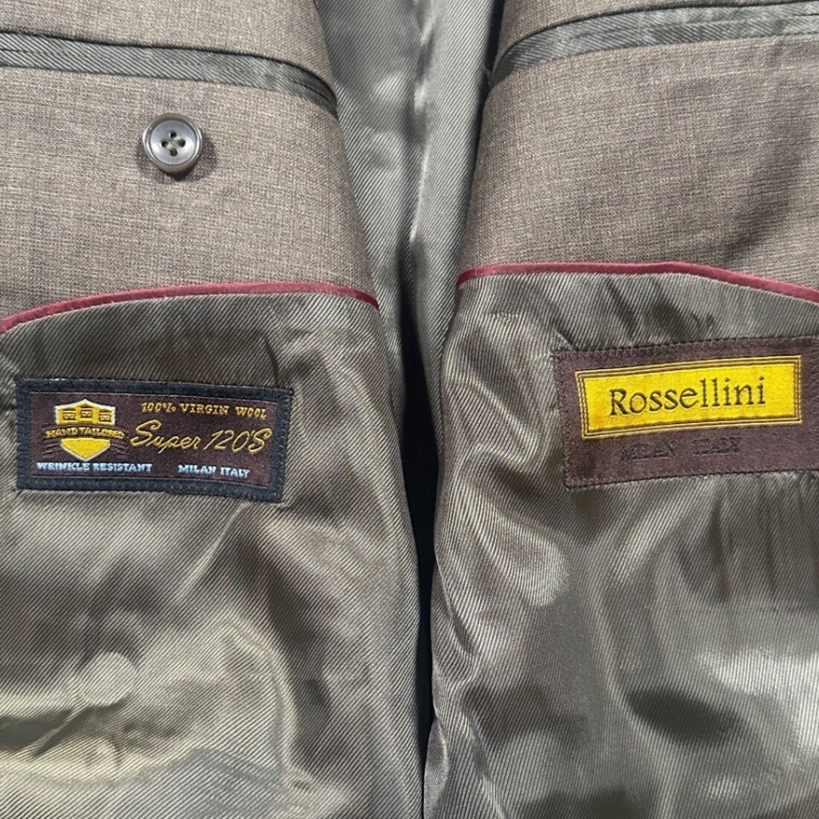 Other Rossellini Suit Mens 48L Brown 100% Virgin Wool Pleated Size 48L - 7 Thumbnail