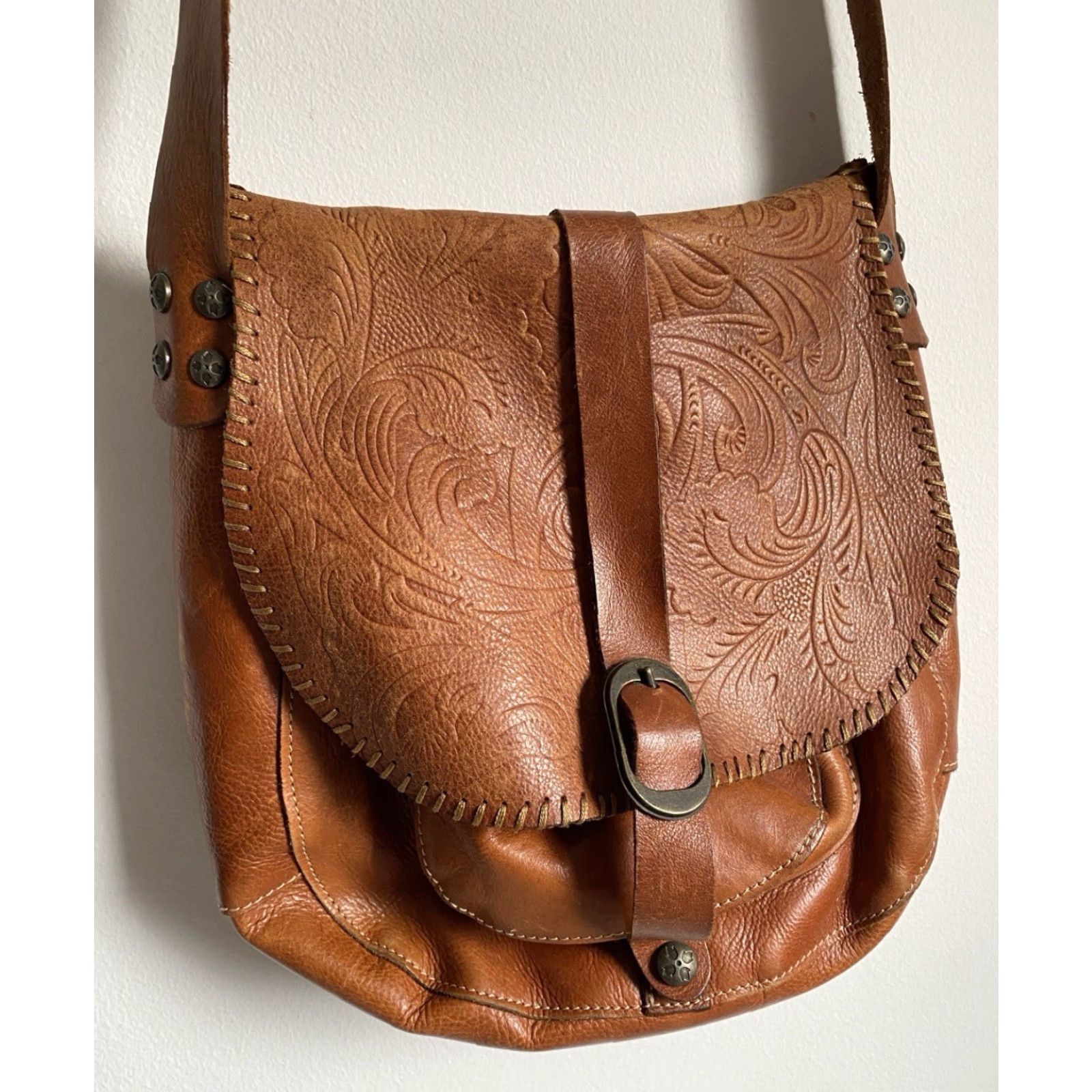 Patricia Nash VINTAGE Patricia Nash Barcelona Saddle Bag Italian Leather Brown Women’s Medium Bag Accessories Women Brown Saddle Bag Patricia Barcelona Vintage Size ONE SIZE - 4 Thumbnail