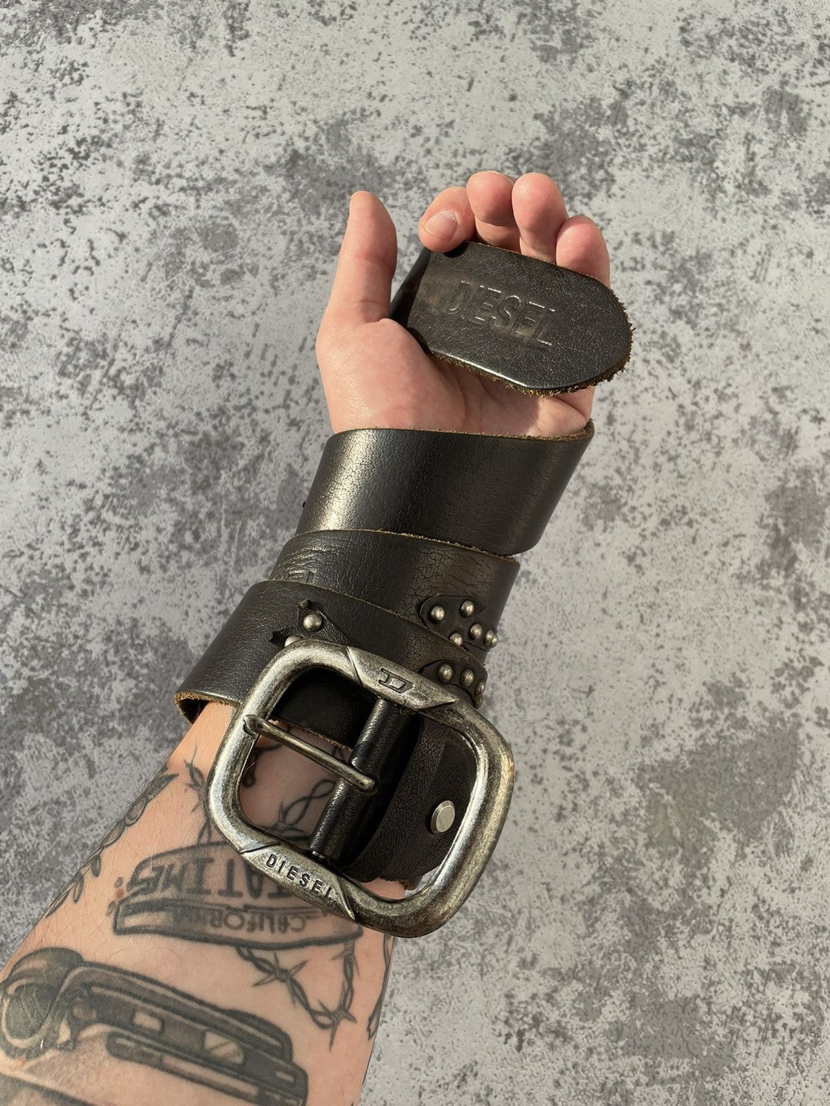 y2k diesel junk 茶色い leather belt watch