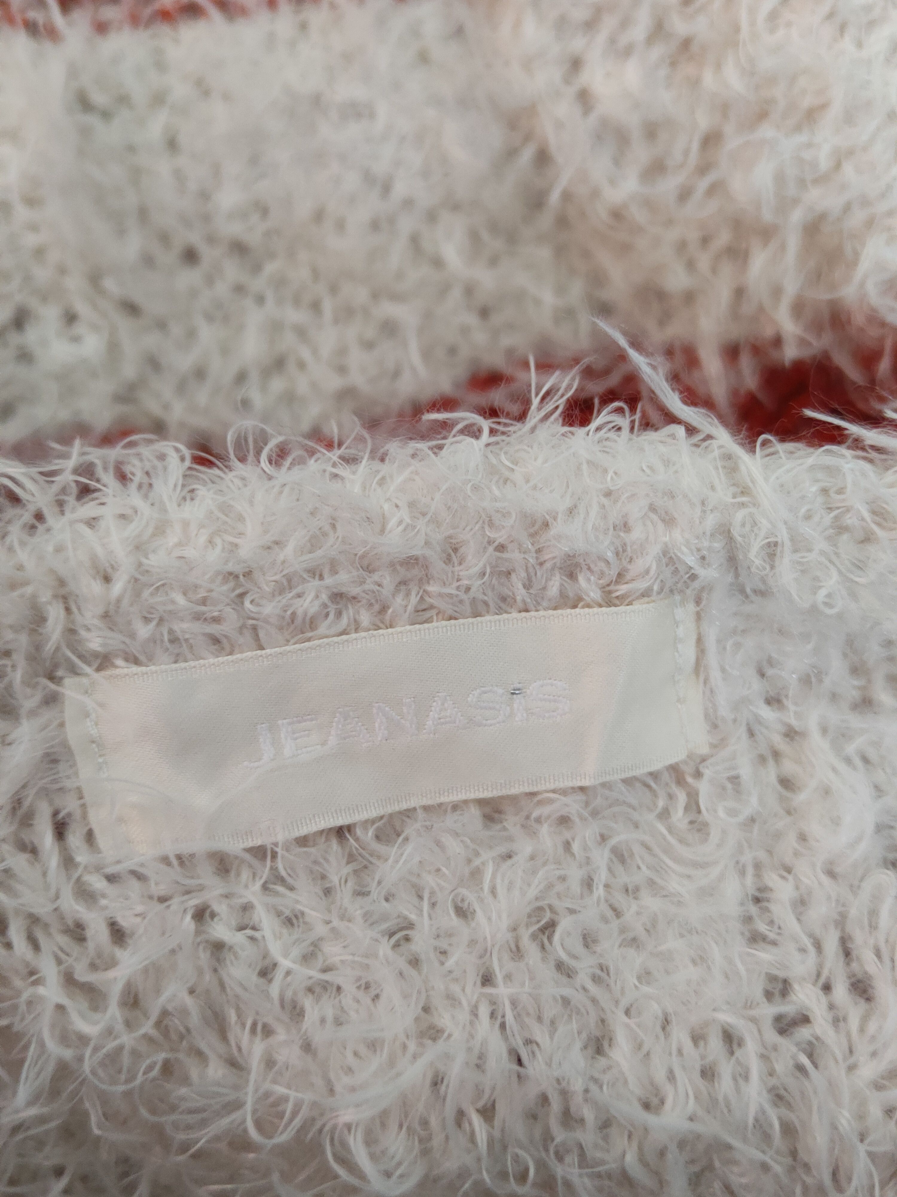 Homespun Knitwear Jeanasis Red White Shag Shaggy Fur Mohair Knitwear #S1936 Size L / US 10 / IT 46 - 12 Thumbnail