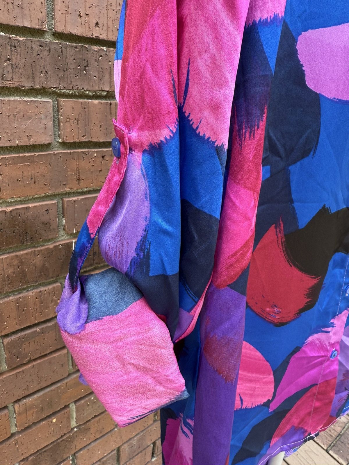 Other Q2 Satin Blouse Button Up Long Sleeve Multi-Color Abstract Size S / US 4 / IT 40 - 3 Thumbnail