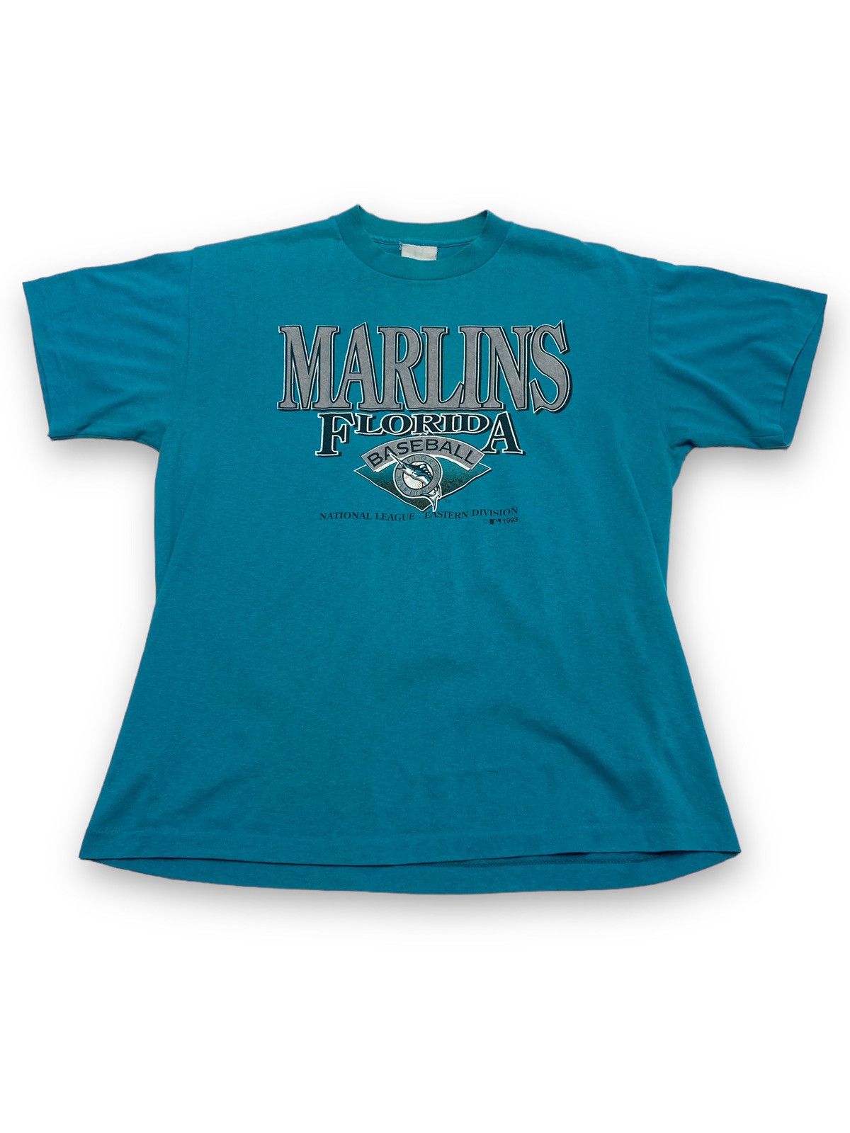 MLB 1993 Vintage MARLINS Florida MLB Big Logo Tee Single Stitch Size US L / EU 52-54 / 3 - 1 Thumbnail