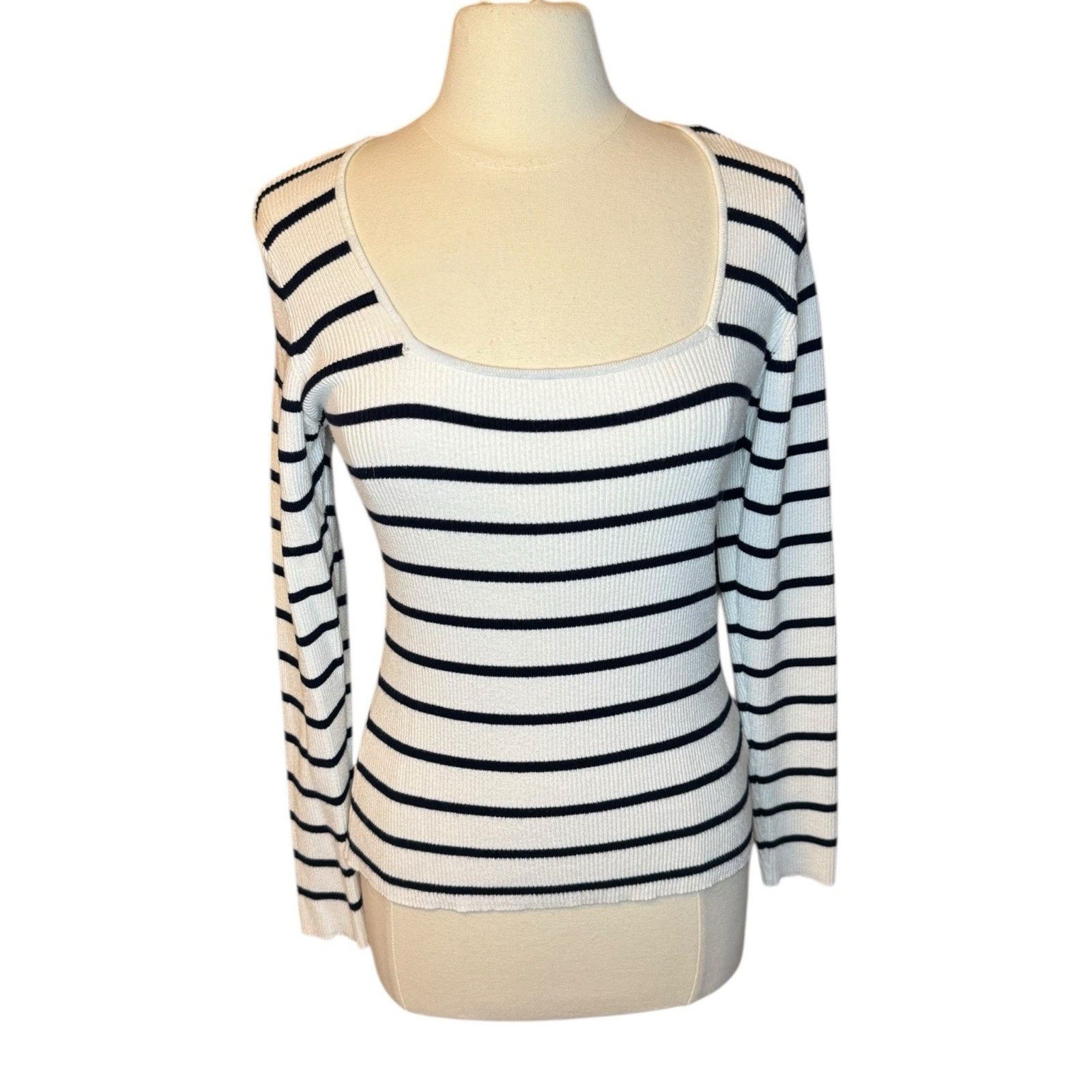 Other RD Style Square Neck Rib Knit Sweater XL Black White Stripe Size XL / US 12-14 / IT 48-50 - 1 Thumbnail