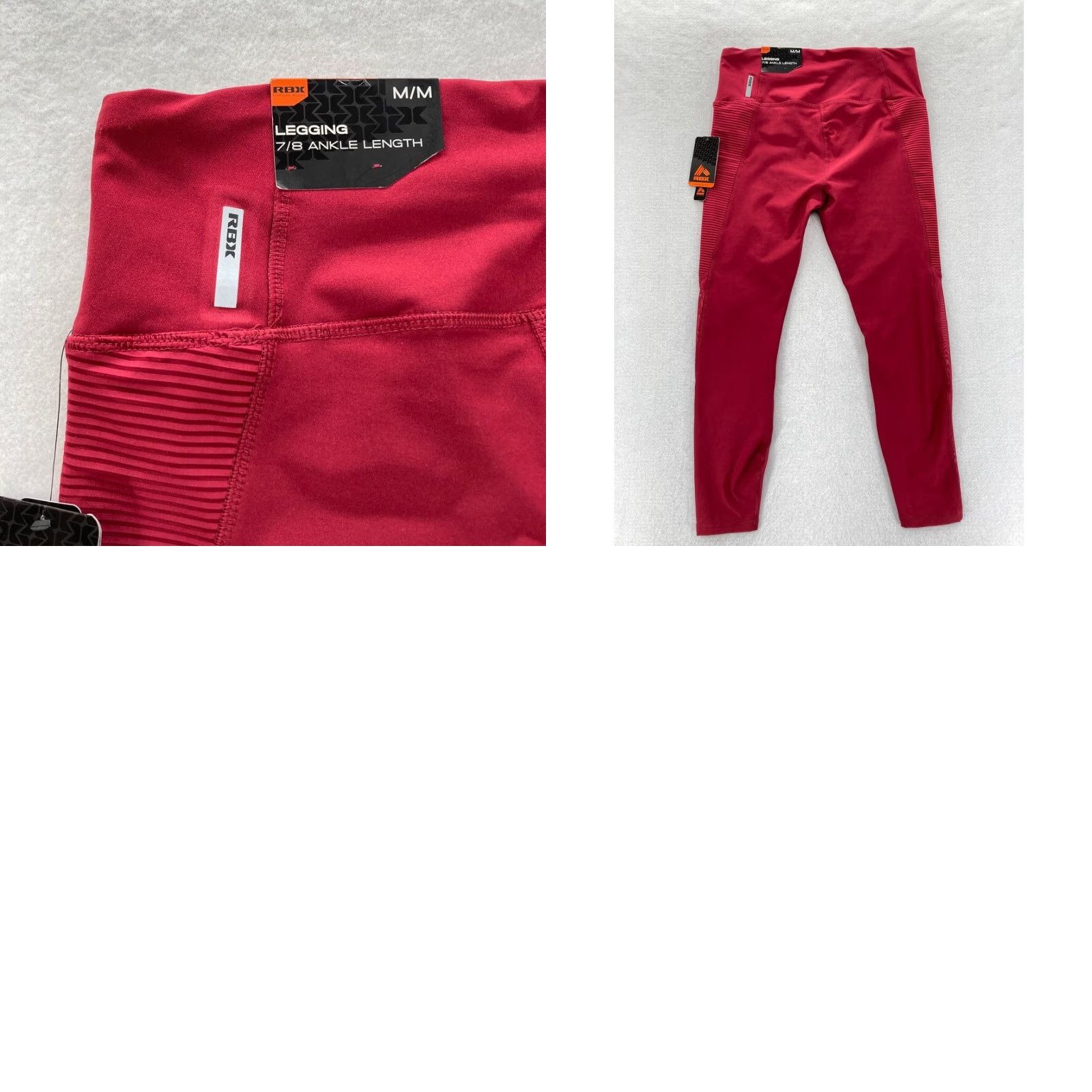 Vintage RBX Active Leggings Women's Medium Red Stretch Fabric Moisture Wicking Pull On Fabric Polyester Spandex Ankle Leggings Size 32" / US 10 / IT 46 - 9 Thumbnail