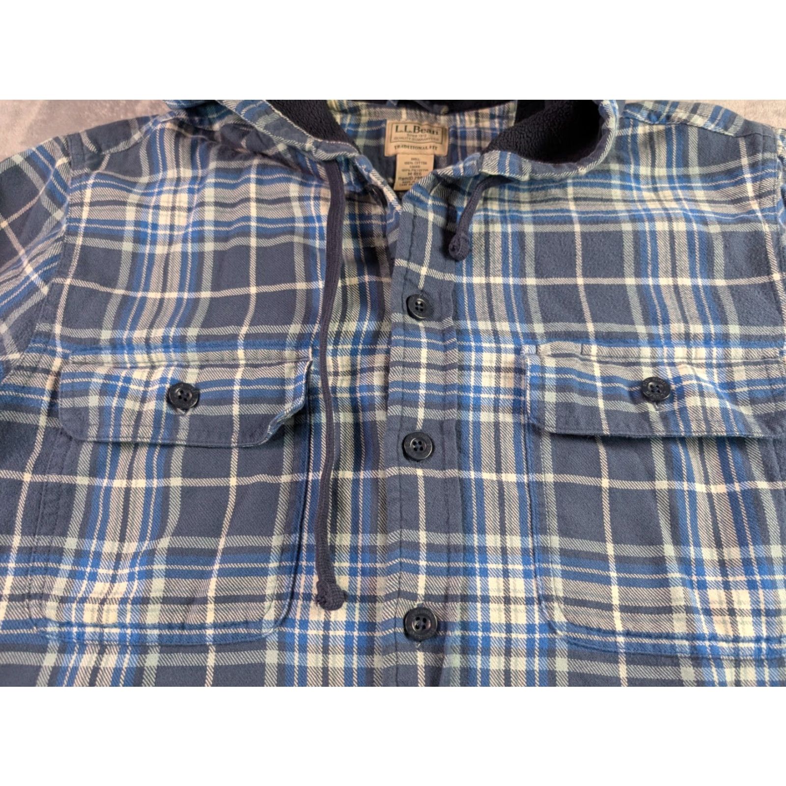 Vintage L.L. Bean Fleece Lined Flannel Hooded Jacket Mens M Blue Plaid Button Up Shacket Size US M / EU 48-50 / 2 - 4 Thumbnail