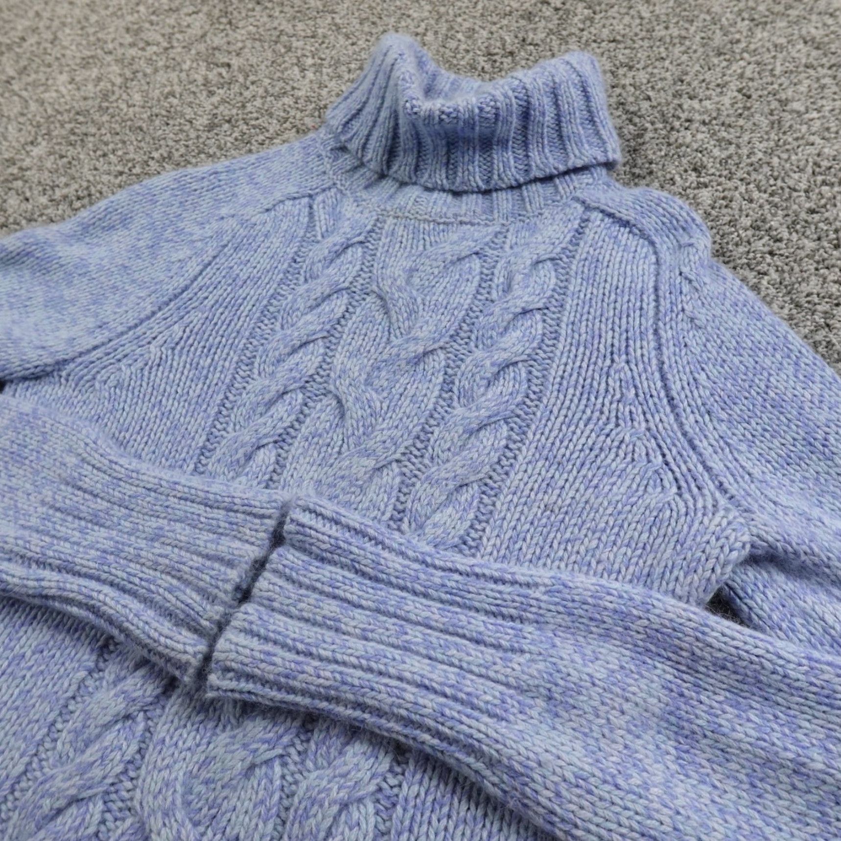 Express Express Sweater Womens M Blue Cable-Knit Turtleneck Pullover Merino Wool Cashmere Angora Size M / US 6-8 / IT 42-44 - 2 Thumbnail