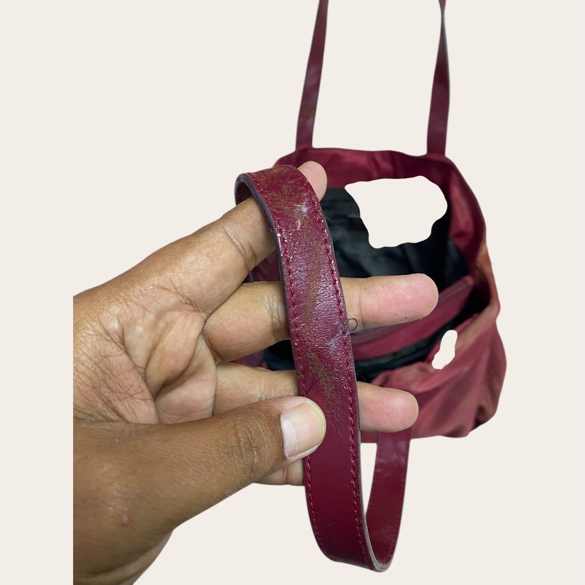 Prada Prada Burgundy Nylon Tote Bag | Leather Handles Size ONE SIZE - 21 Thumbnail