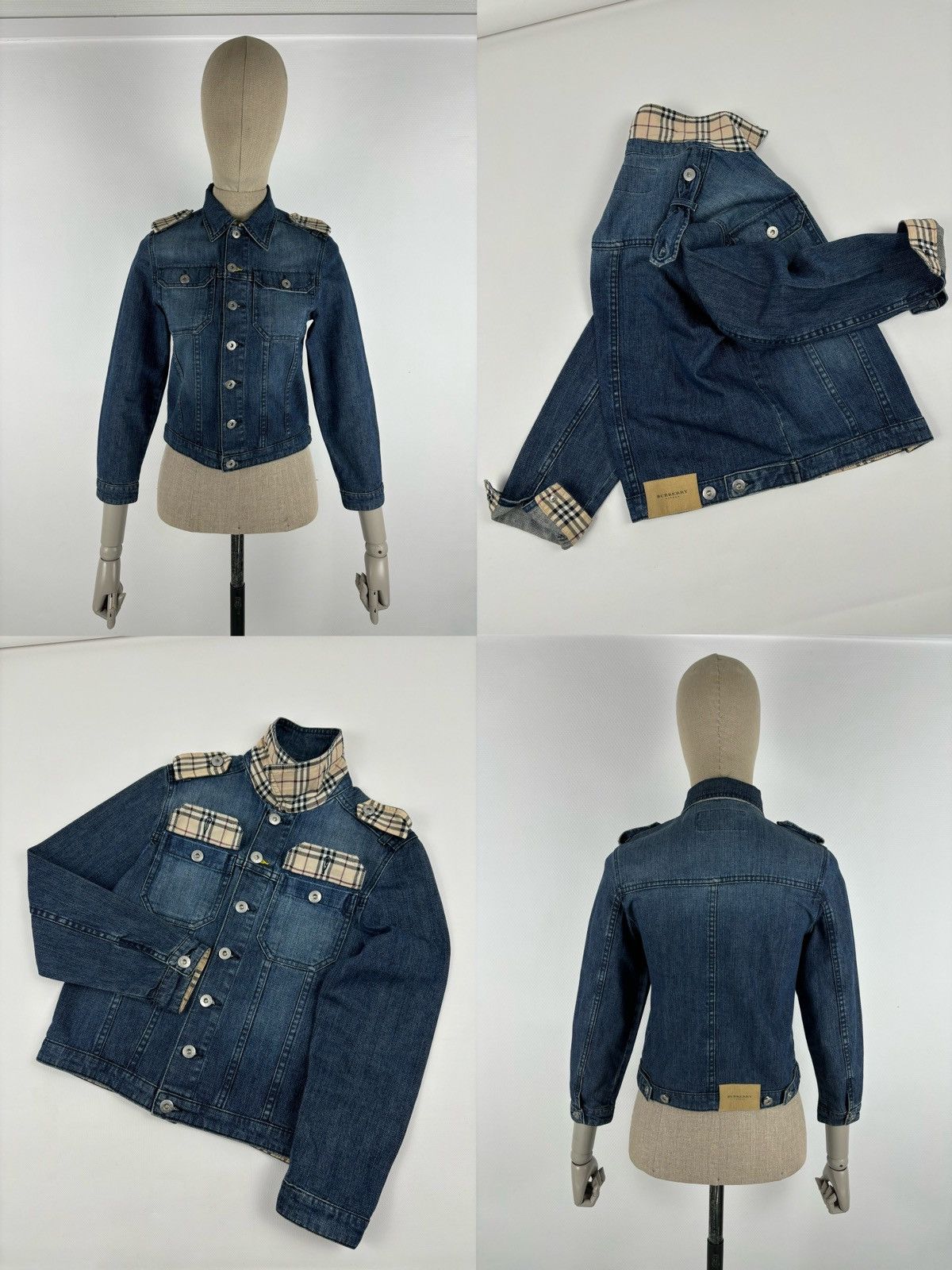 Burberry × Burberry Prorsum × Vintage BURBERRYS Nova Check Trim Denim Blue Trucker Buttons Jacket Jean Crop Bomber XS-S Size XS / US 0-2 / IT 36-38 - 1 Thumbnail