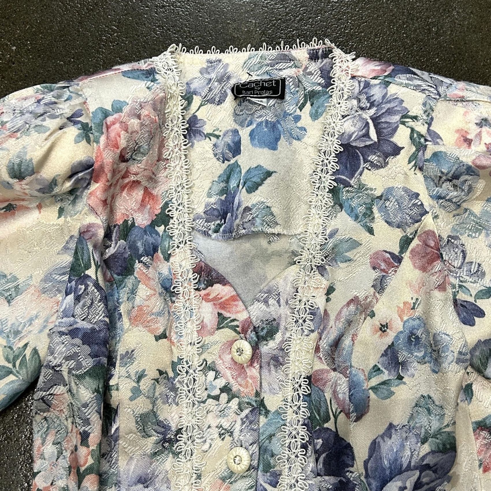 Vintage VINTAGE Cachet Jacket Womens 11/12 Floral Pastel Lace Trim Puff Sleeve 80s Size L / US 10 / IT 46 - 2 Thumbnail