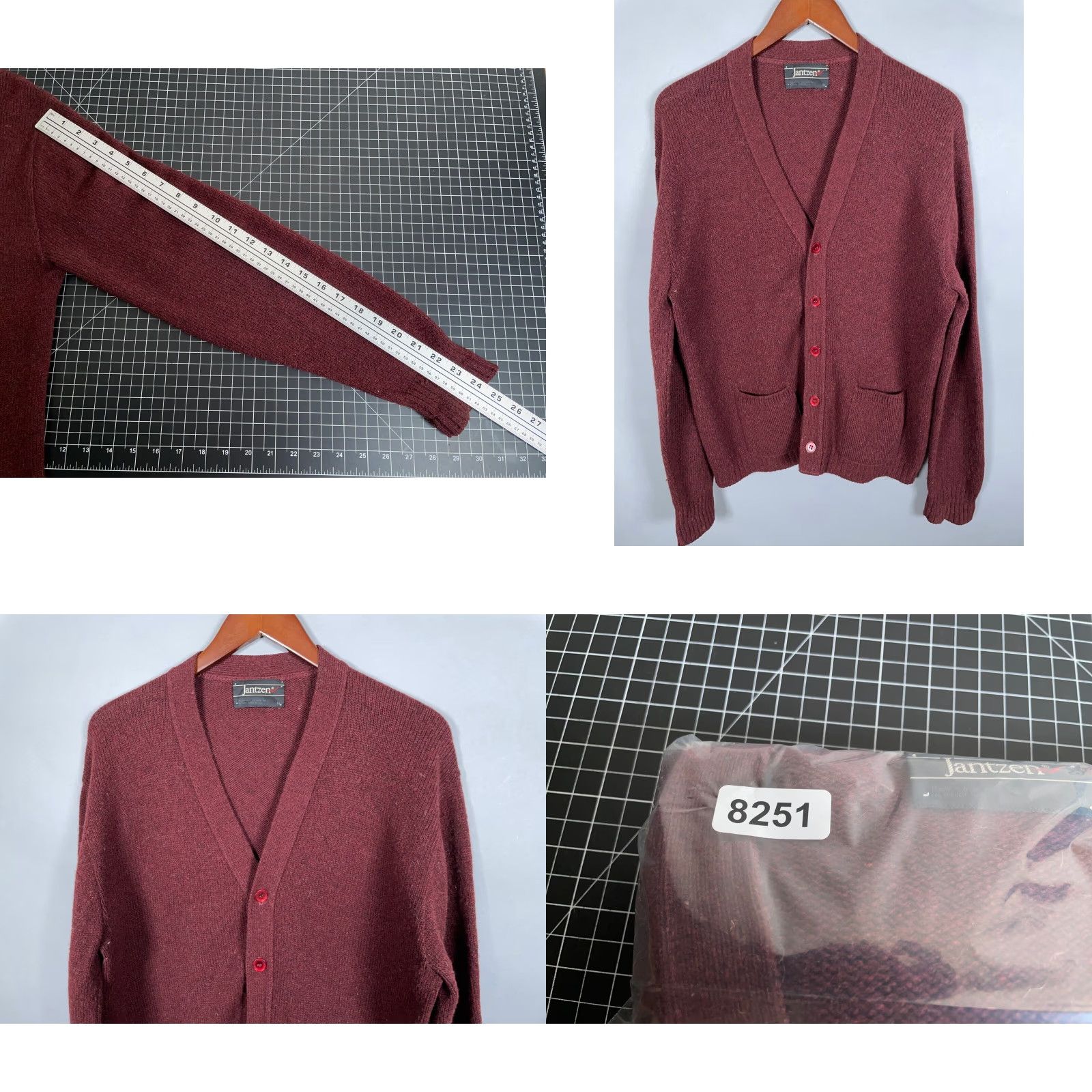 Jantzen VINTAGE Jantzen Cardigan Sweater Mens M Dark Red Knit 70s Grandpa style Wool-Acrylic Lightweight Knitwear - 80s Retro Hipster Preppy Size US M / EU 48-50 / 2 - 8 Thumbnail