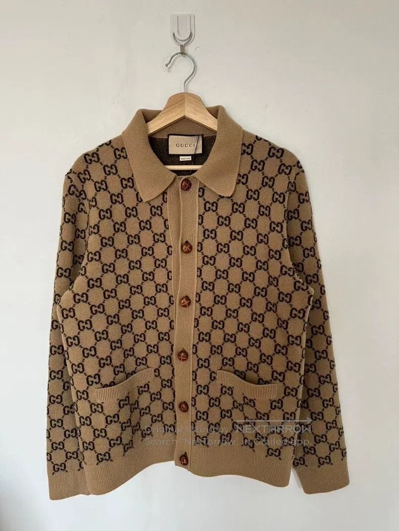 Gucci Gucci Old flower double G full print logo wool cardigan co Size S / US 4 / IT 40 - 1 Thumbnail