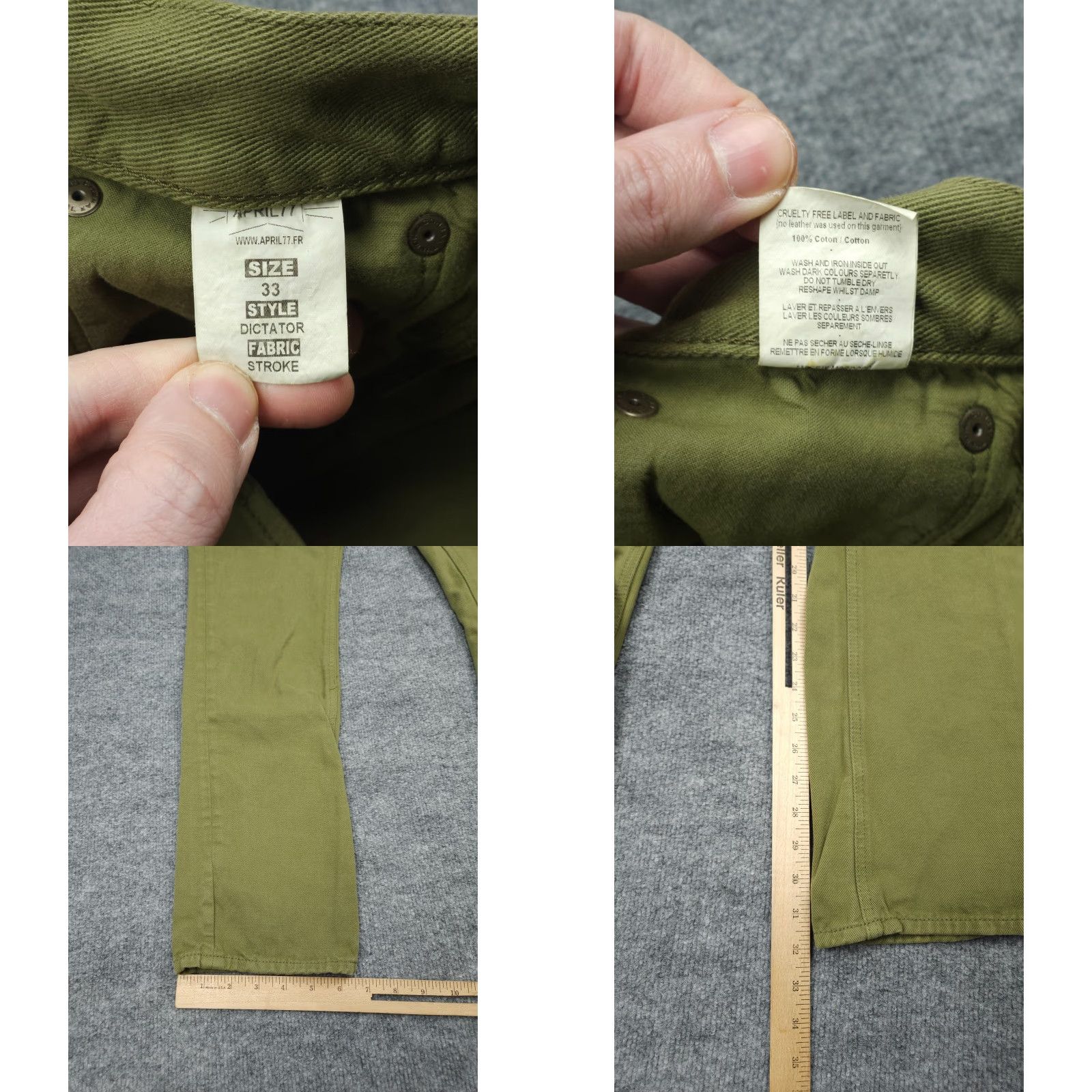 Vintage APRIL 77 Jeans Men's 32 x 32 Green DICTATOR Button Fly Cotton Denim Straight Slim Jeans Size US 32 / EU 48 - 8 Thumbnail