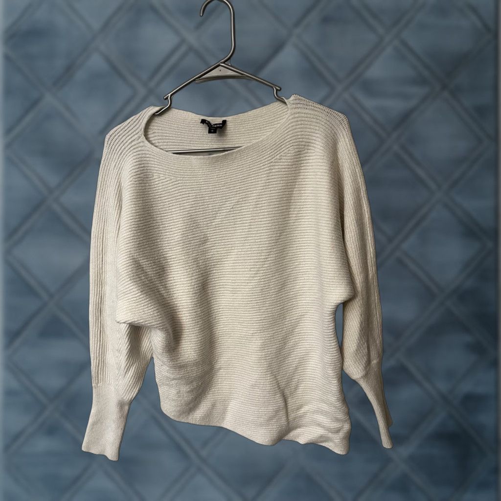 Express Express White Boat Neck Dolman Sleeve Sweater Sz Small - Women's Knit Pullover, Solid, Lightweight, Fall Winter Casual/Workwear, Nylon Rayon, Express Size S / US 4 / IT 40 - 1 Thumbnail