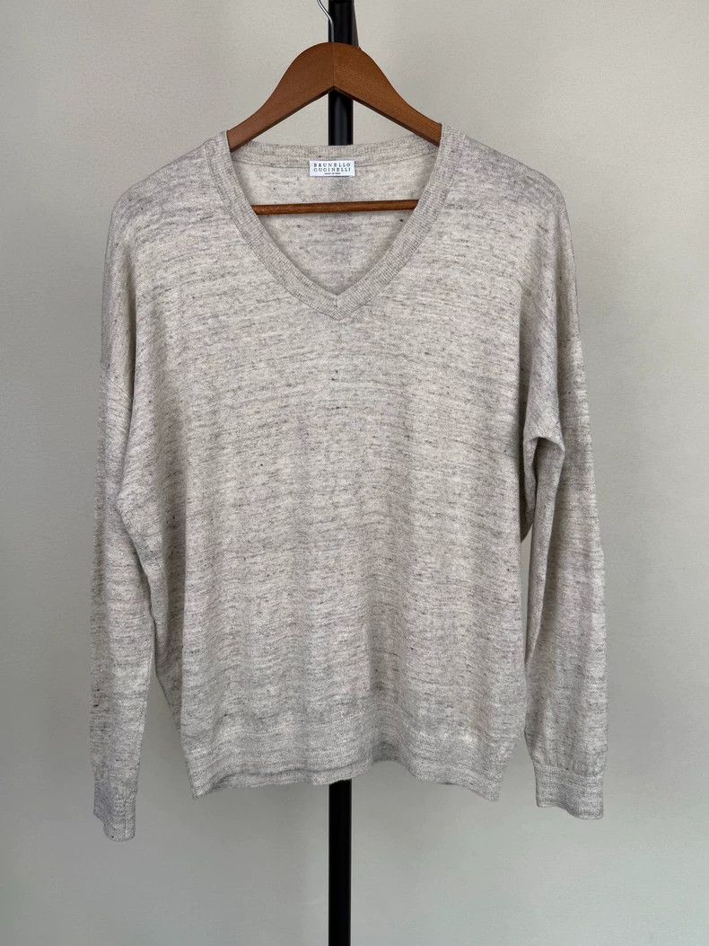 Brunello Cucinelli Brunello Cucinelli V-neck Linen Sweater - dmc Size US M / EU 48-50 / 2 - 1 Thumbnail