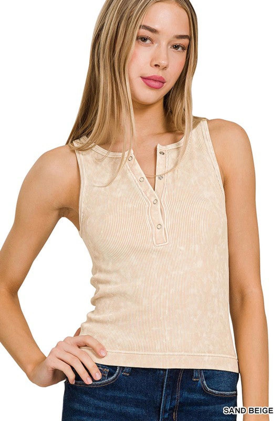 Other Washed Ribbed Seamless Button Up Tank Top Size S / US 4 / IT 40 - 3 Thumbnail