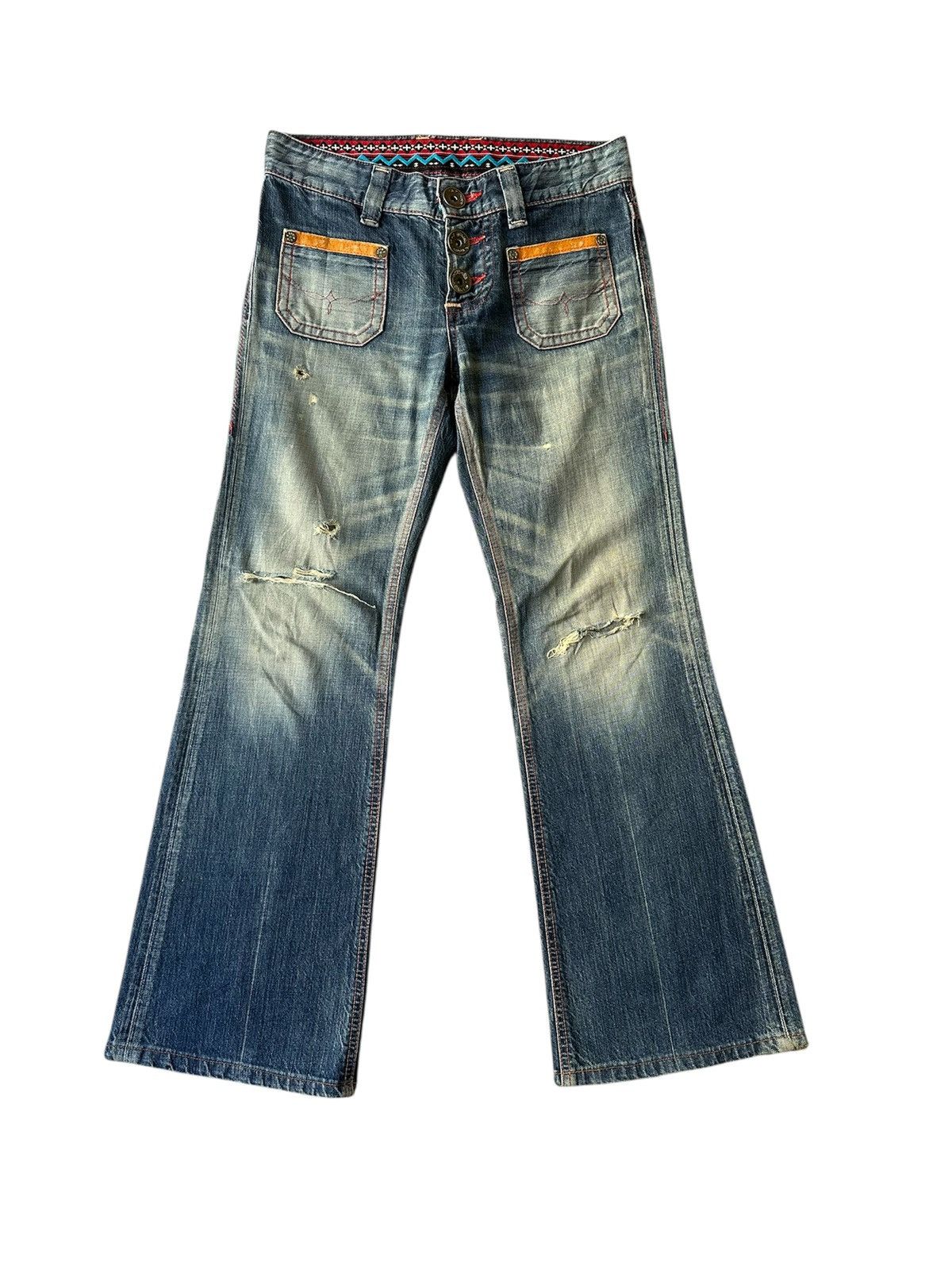 Edwin FLARE Edwin Blue Trip Fatigue Design Distressed Denim Size US 29 - 1 Thumbnail