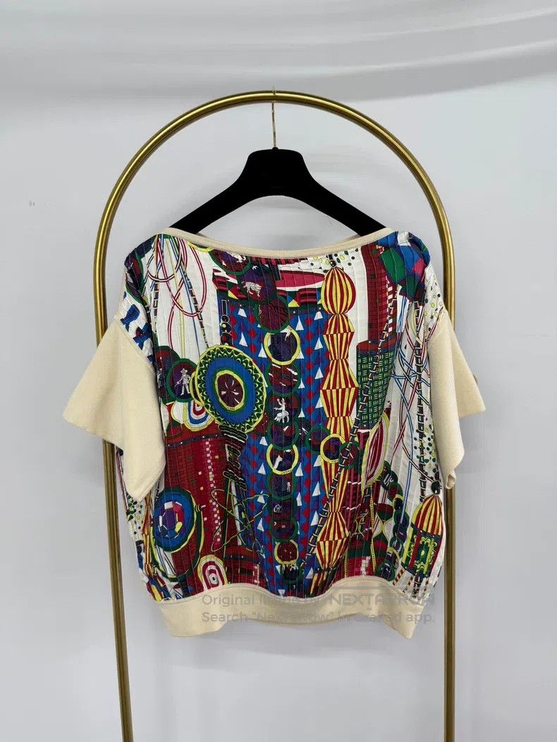 Hermes Hermes Colorful printed knitted short sleeve top Size XS / US 0-2 / IT 36-38 - 2 Thumbnail