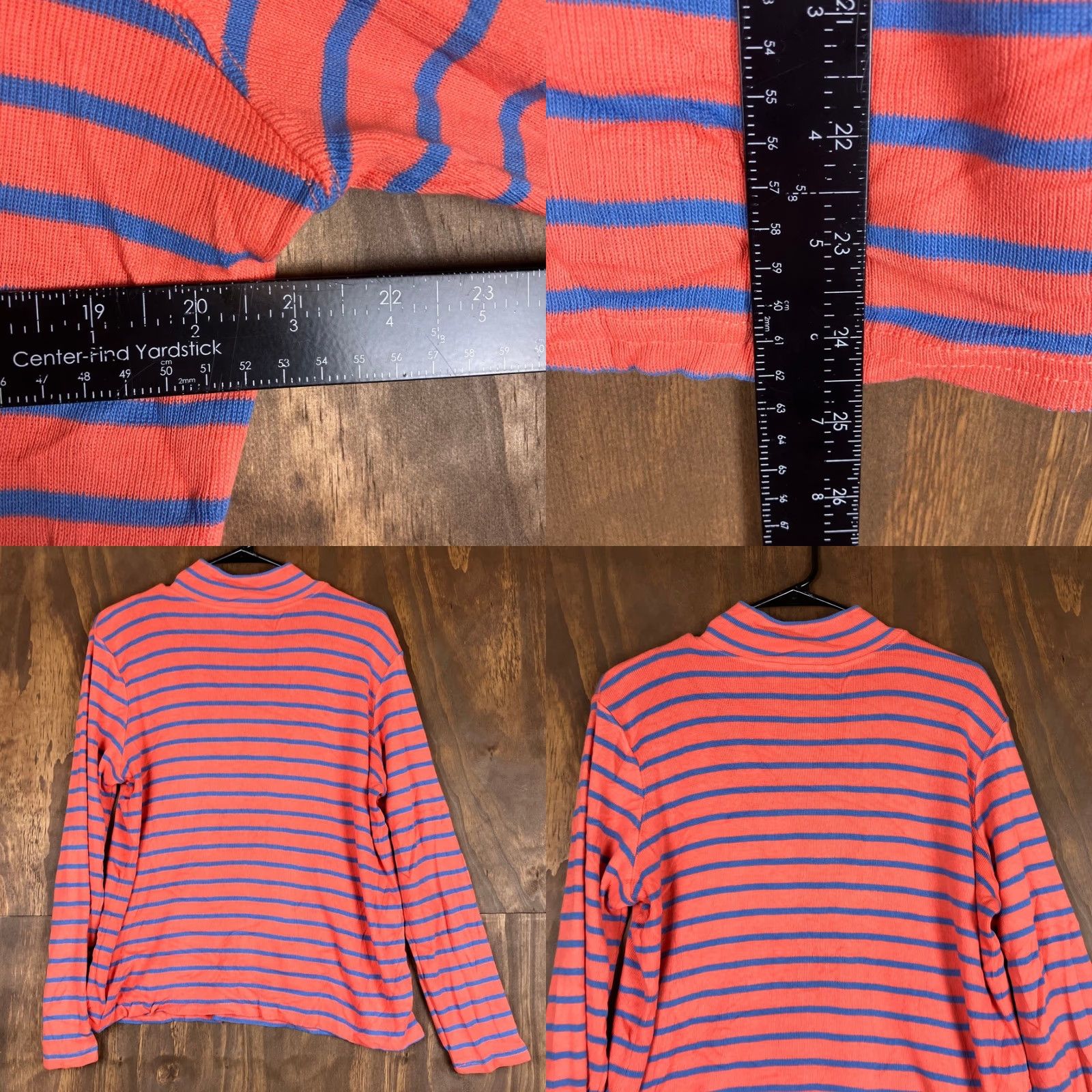 Vintage LL Bean Womens Sweater Orange Blue Stripe 1/4 Zip Long Sleeve 100% Cotton Large Size L / US 10 / IT 46 - 8 Thumbnail